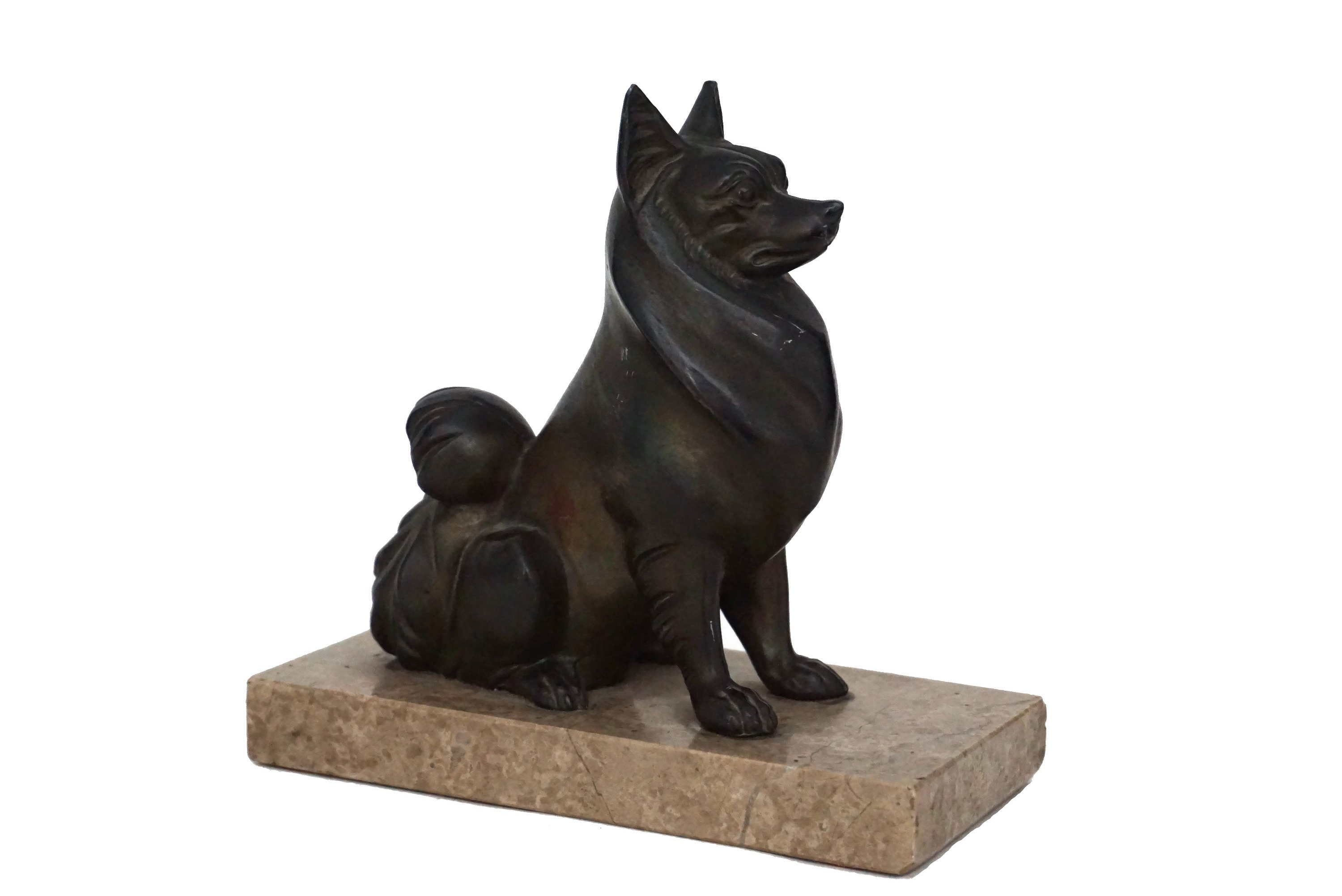 Art Deco Pomeranian Statue, French Antique Toy Pom Dog Decor