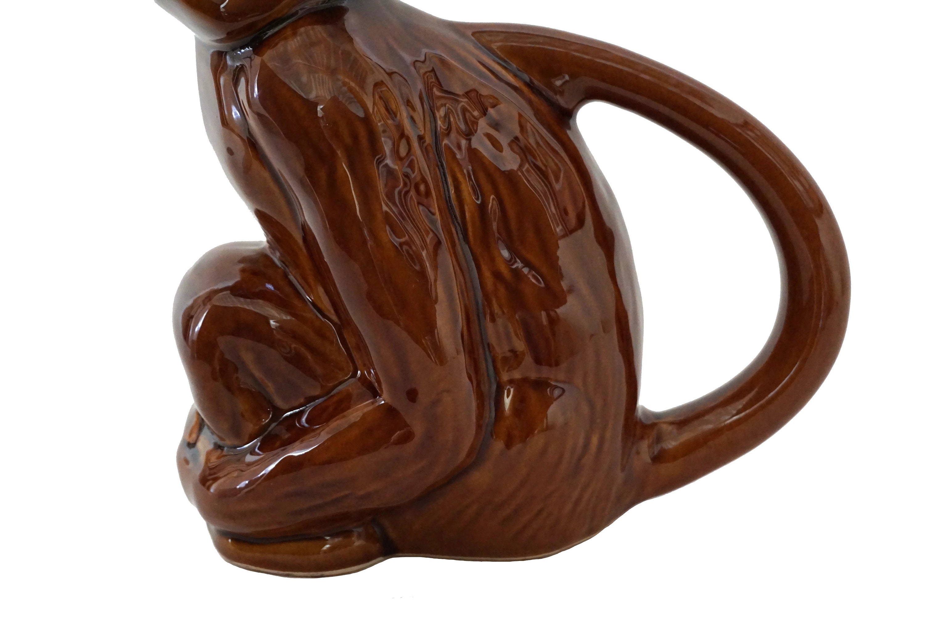 French Majolica Monkey Pitcher, Figural Pottery Animal Water Jug