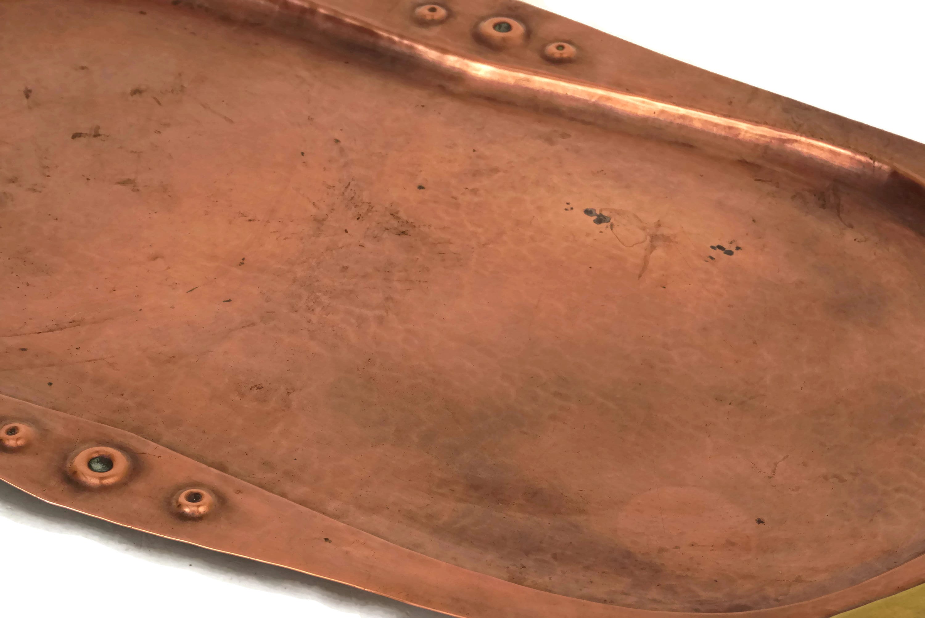 Arts and Crafts Copper Tray with Brass Handles, Hammered Metal Serving