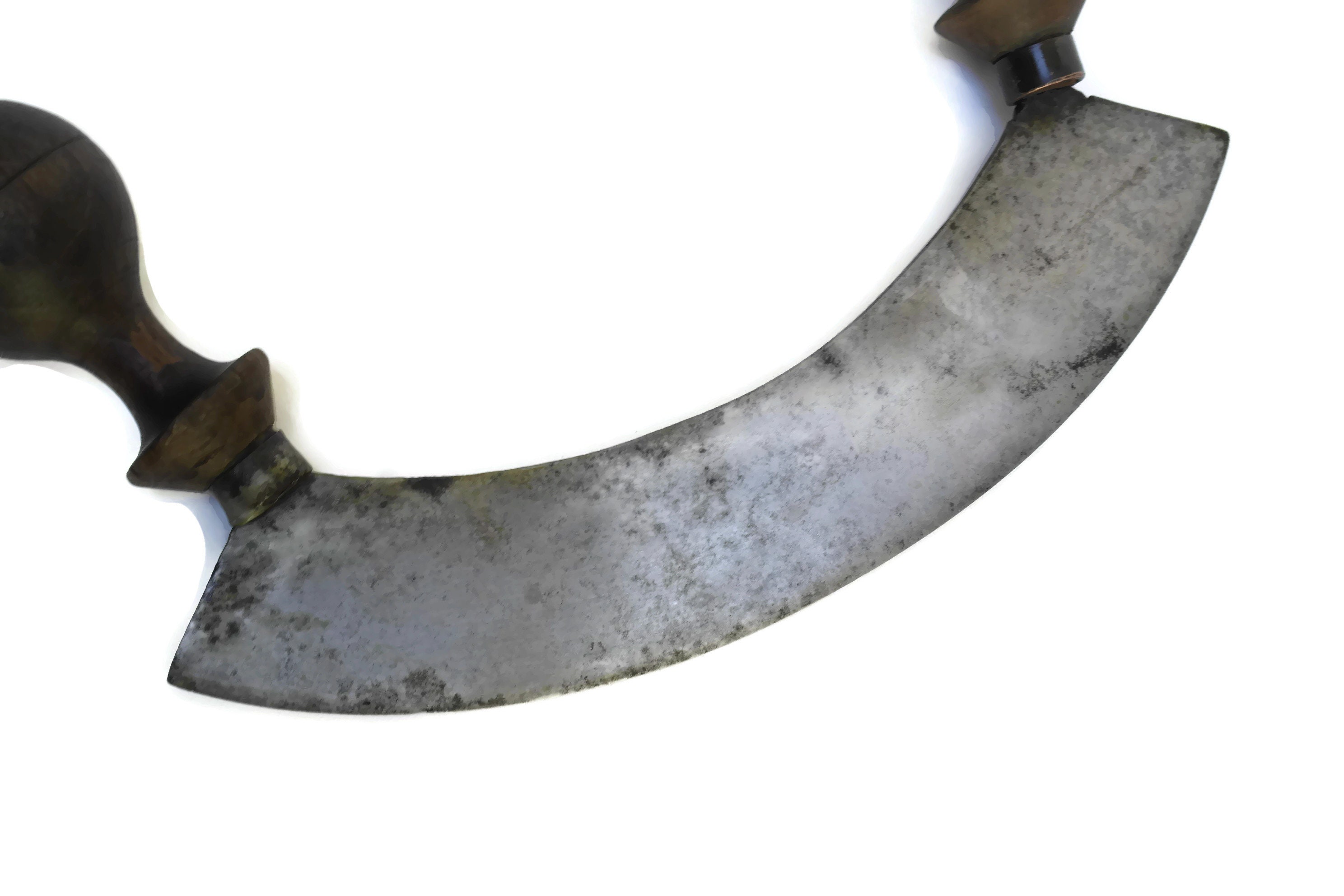 French Vintage Herb Chopper. Mezzaluna Round Knife. Rustic Kitchen