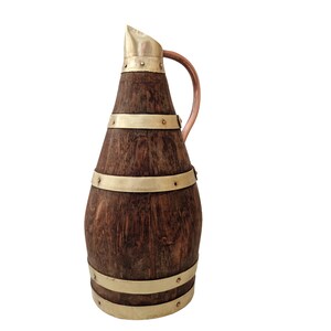 French Vintage Wine Pitcher with Oak, Copper and Brass