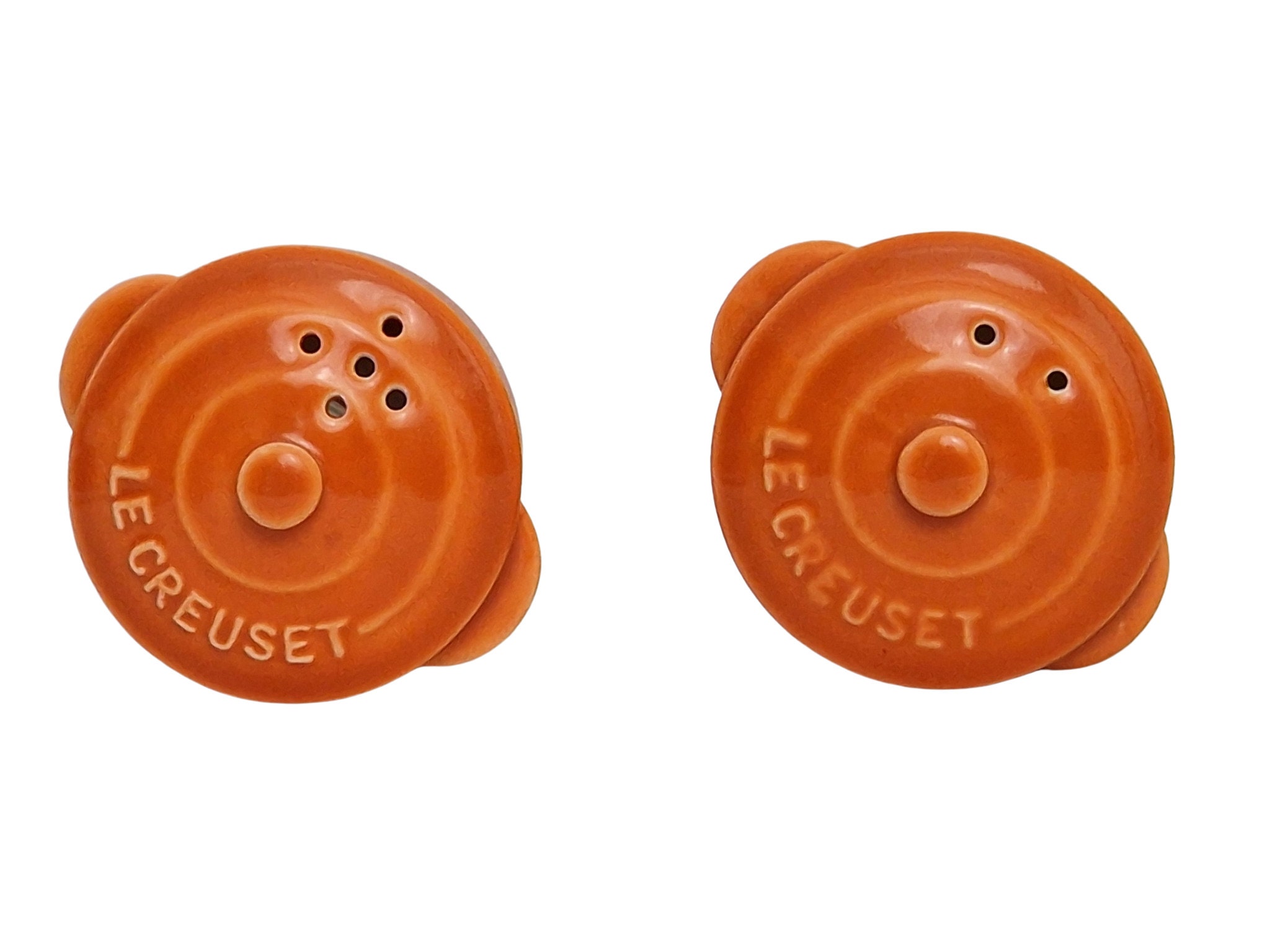 French Le Creuset Salt and Pepper Shaker Set, Vintage Miniature Ceramic