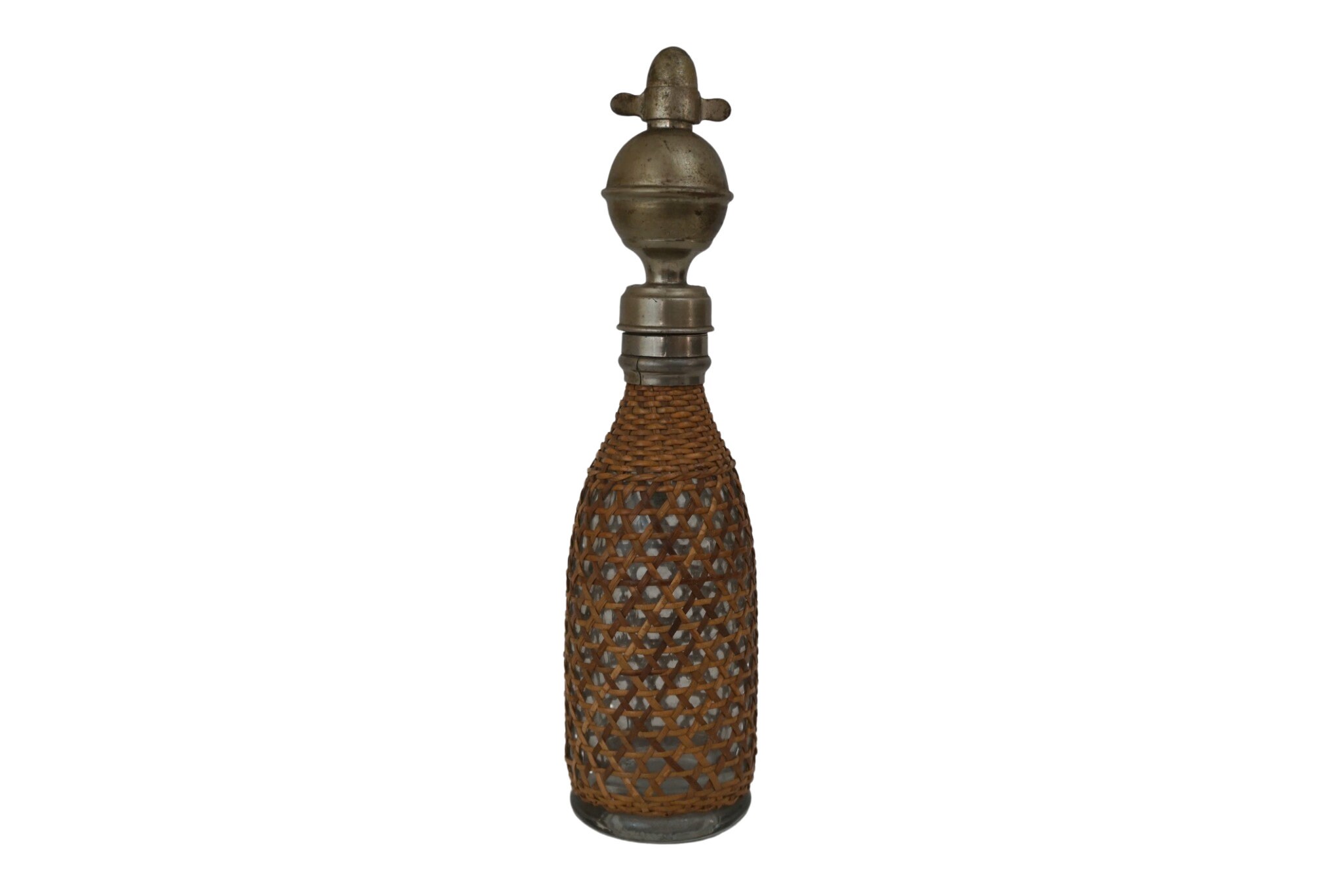 Bouteille de Siphon Antique Soda Seltzer avec Revêtement Canne Tissé, Décor Bar Français