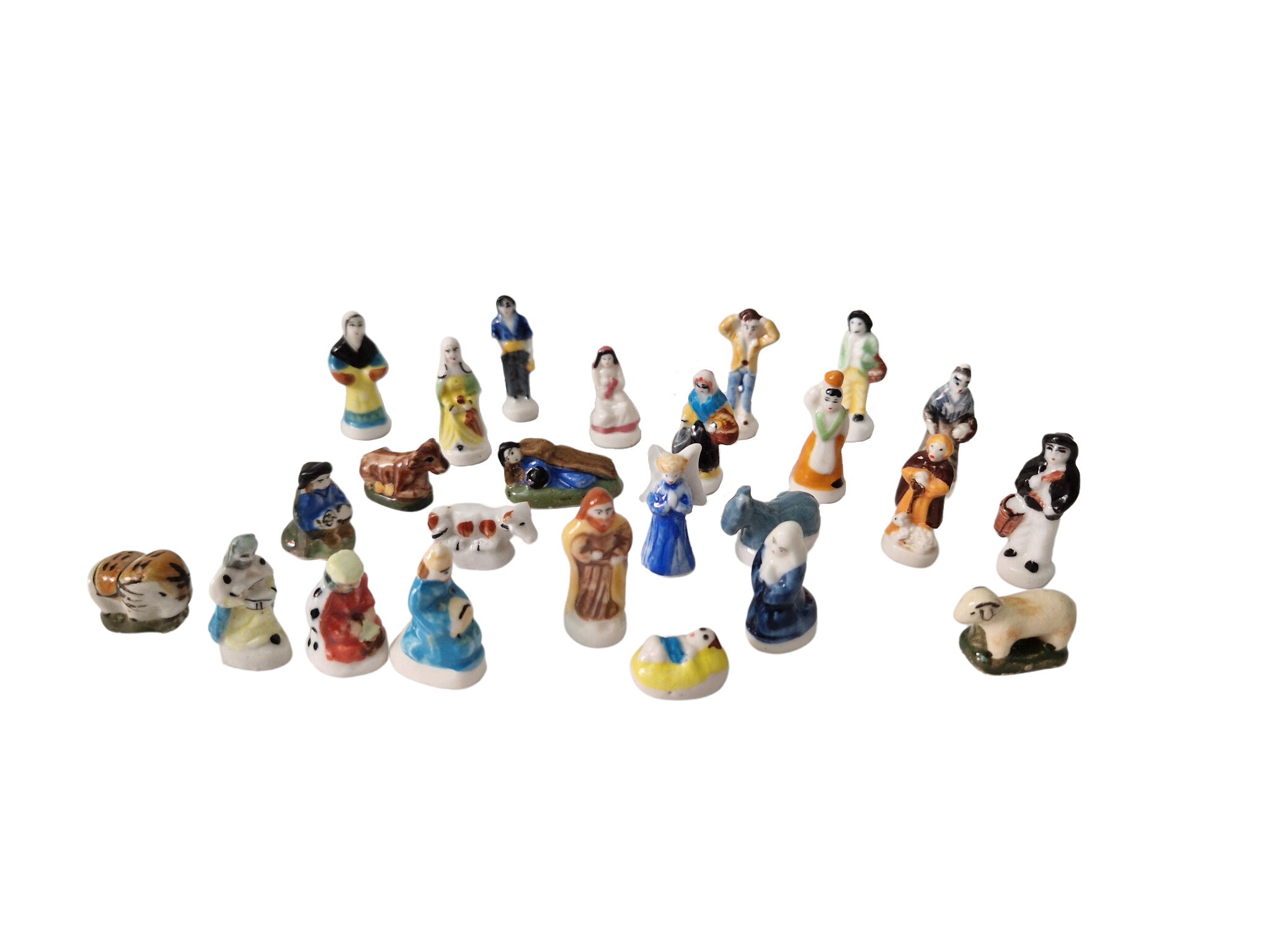 French Feves Christmas Nativity Set, 25 Ceramic Miniature Figurines