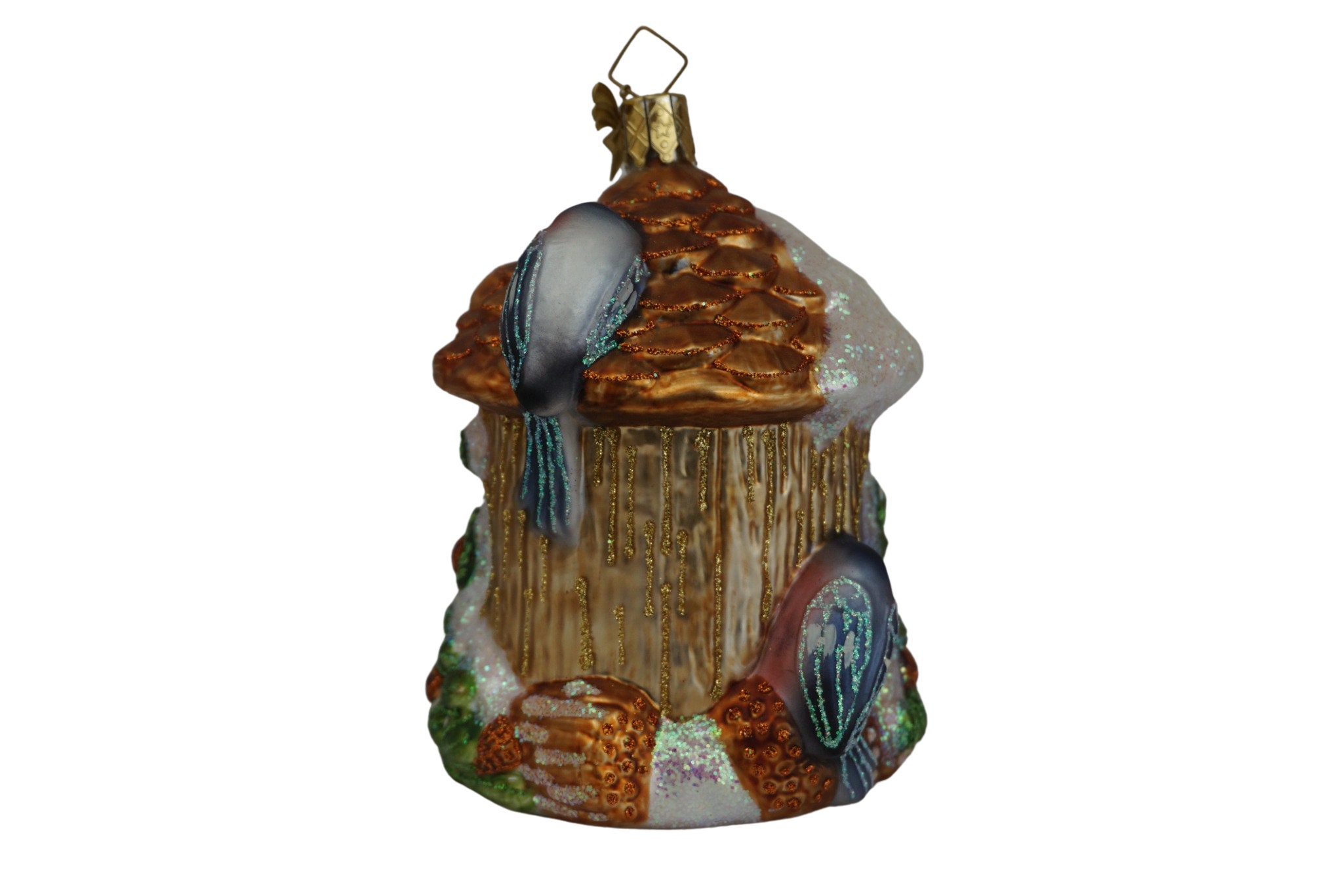 Vintage German Glass Christmas Tree Ornament with Birds and Birdhouse