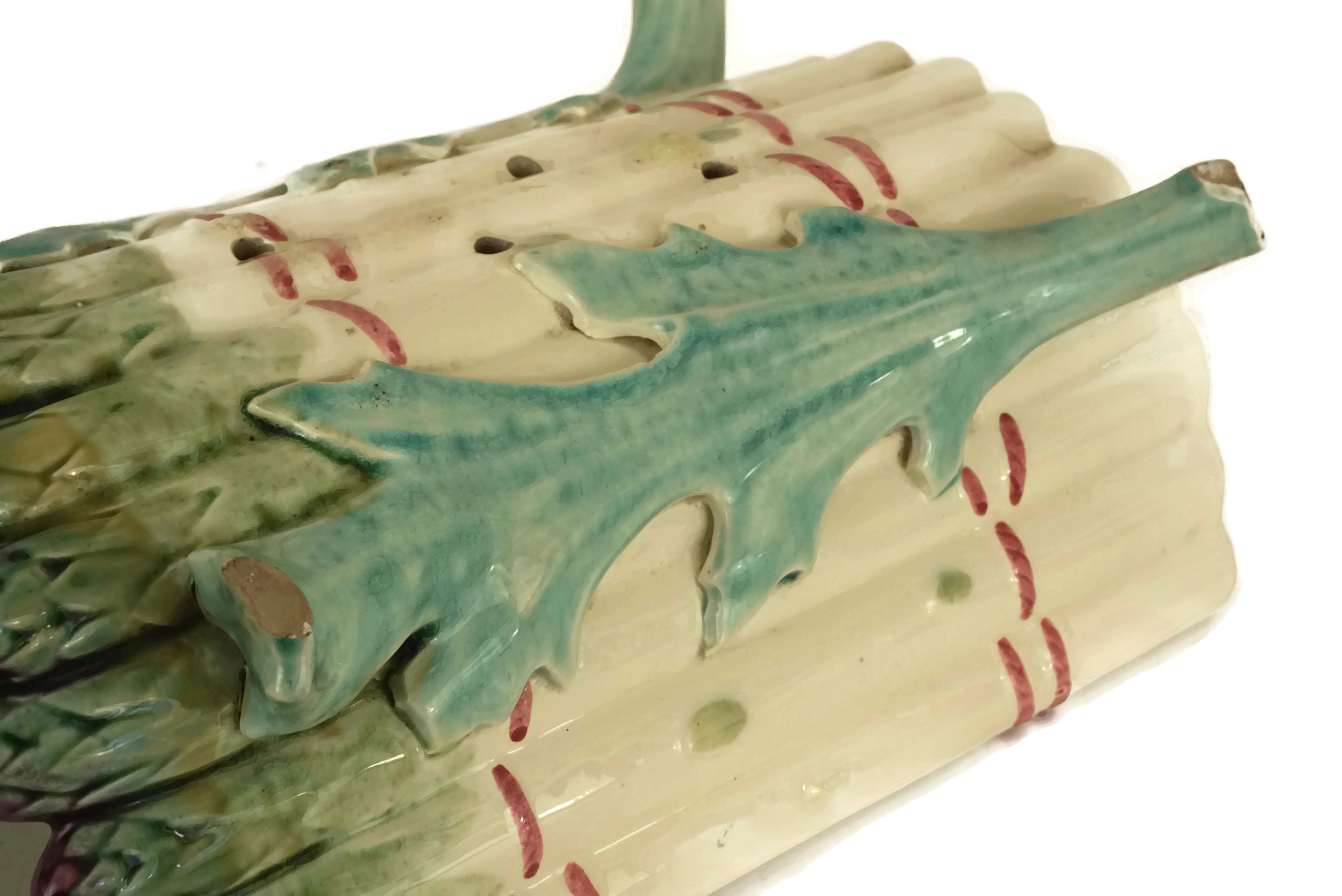 Antique Asparagus Server Platter, French Majolica Cradle and Drainer