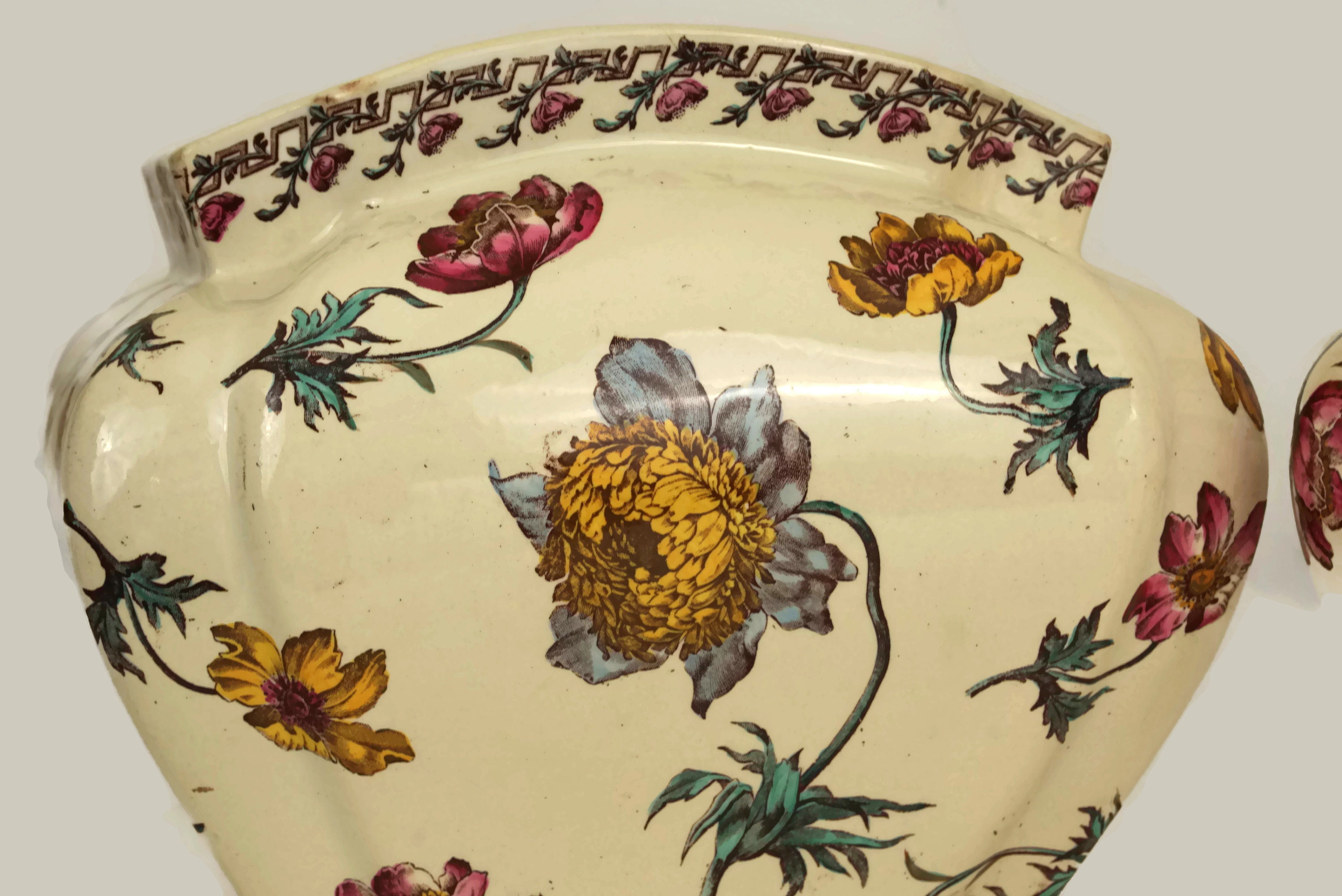 Antique French Faience Cache Pots, Pair of Louis XVI Flower Vases by