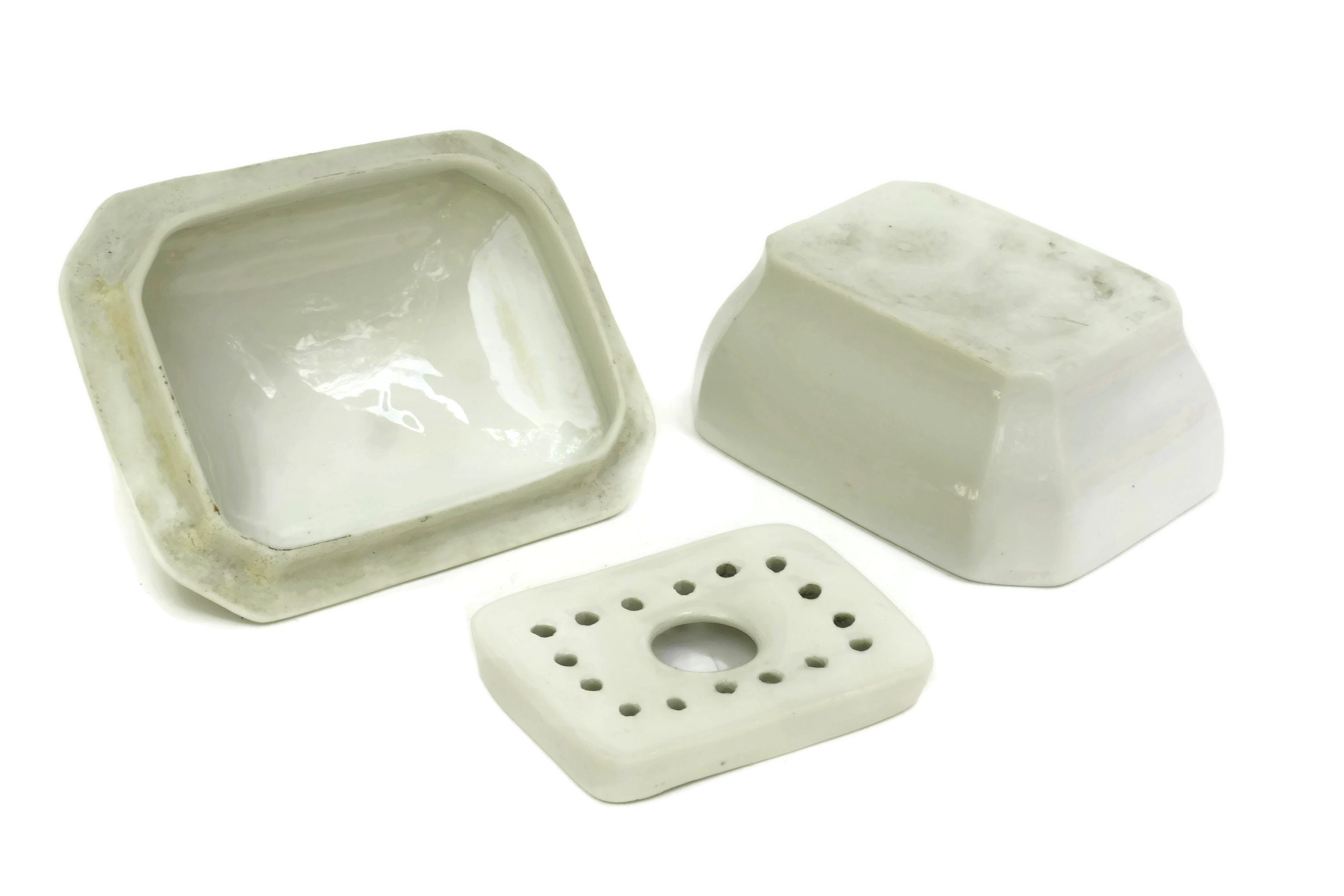 Antique White Porcelain Soap Dish with Lid.