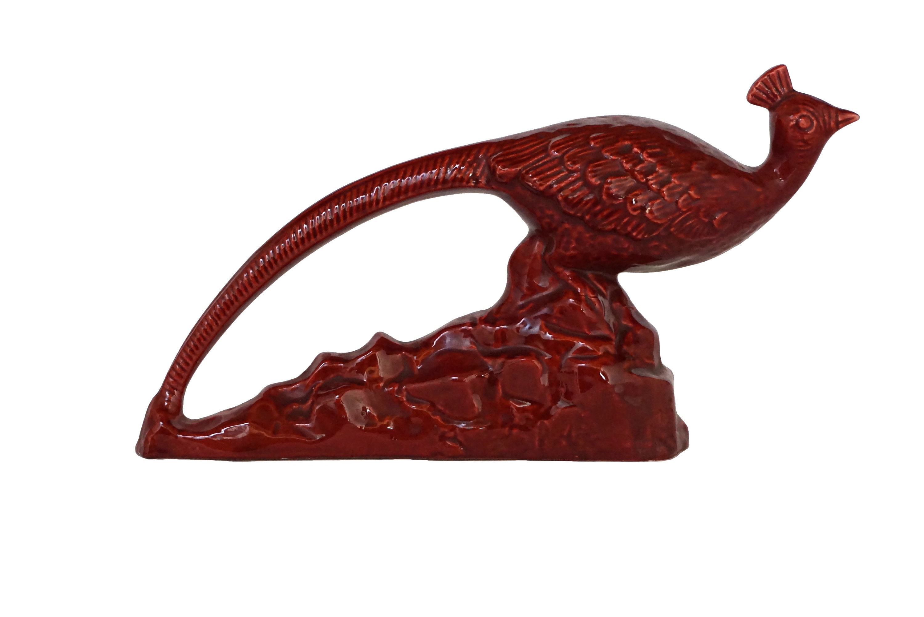 Art Deco Ceramic Peacock Statue, French Bird Figurine