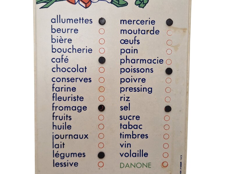 1970s French Kitchen Shopping List Reminder Board, Retro Vintage Wall Hanging Memo Plaque image 7