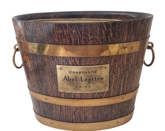 Copper and Oak Champagne Ice Bucket, Handcrafted French Wine Bottle Cooler by Geraud Lafitte for Abel Lepitre