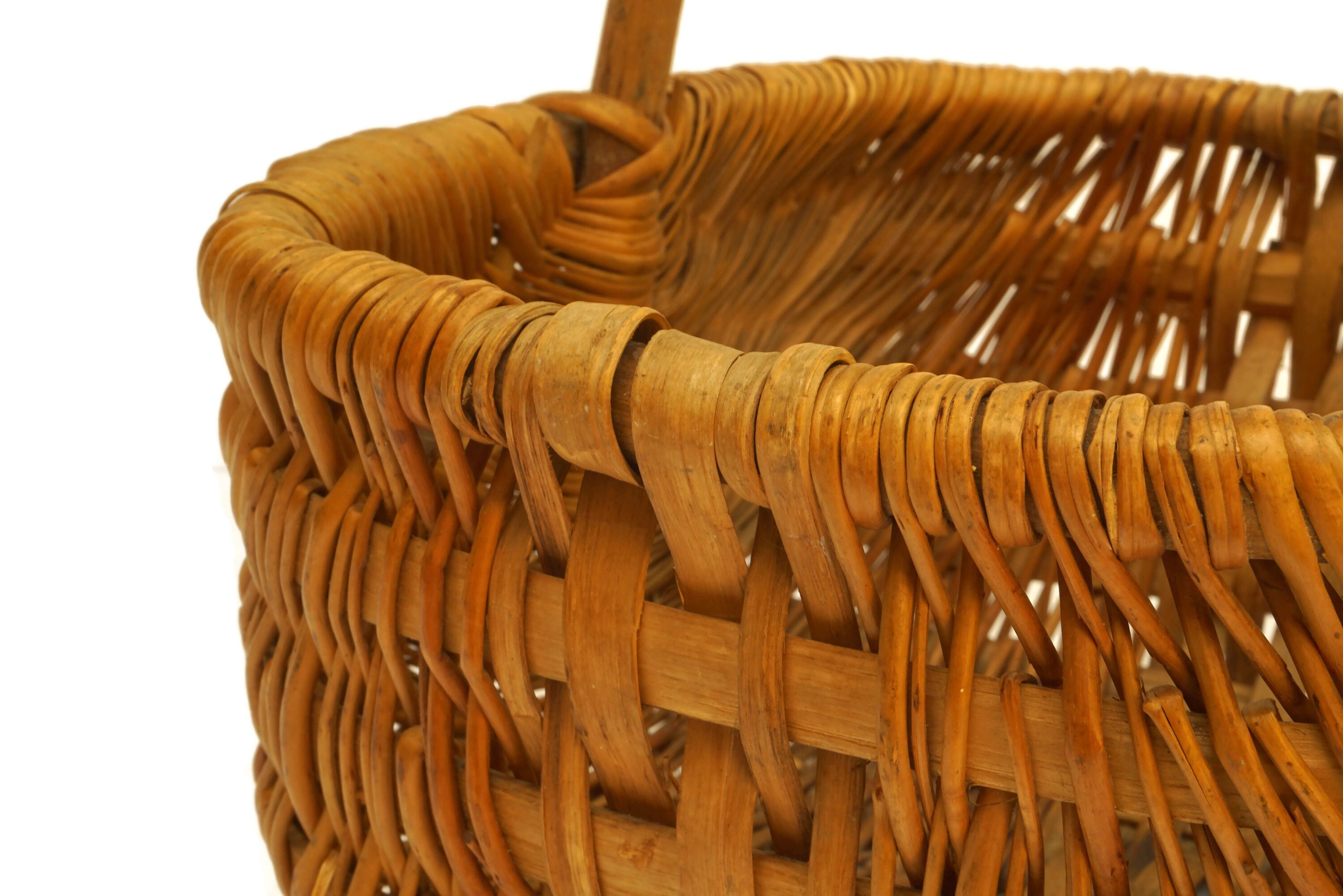 French Harvest Basket with Wooden Handle, Vintage Rustic Country