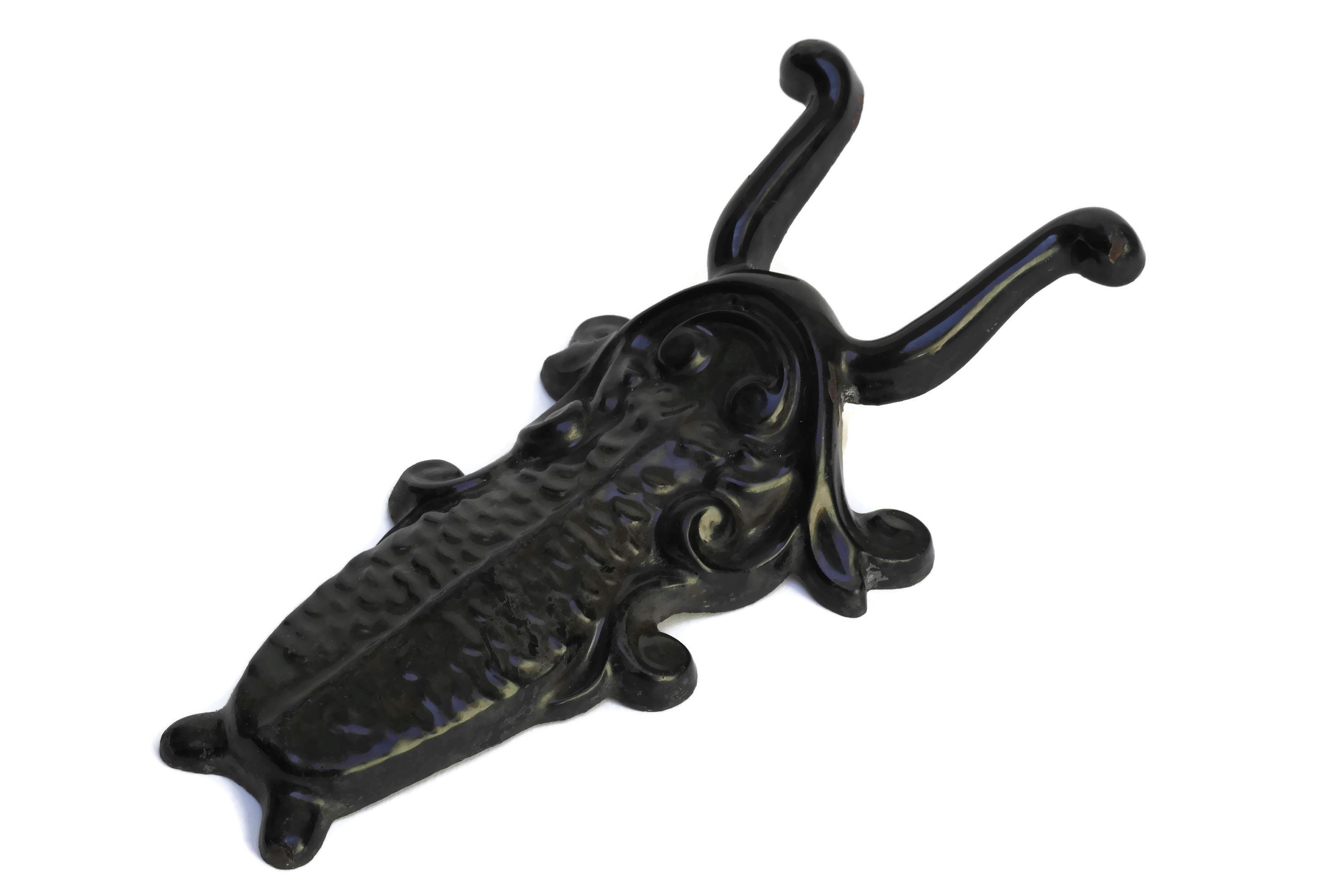 Vintage Scarab Beetle Boot Jack, French Enamel Cast Iron Boot Pull