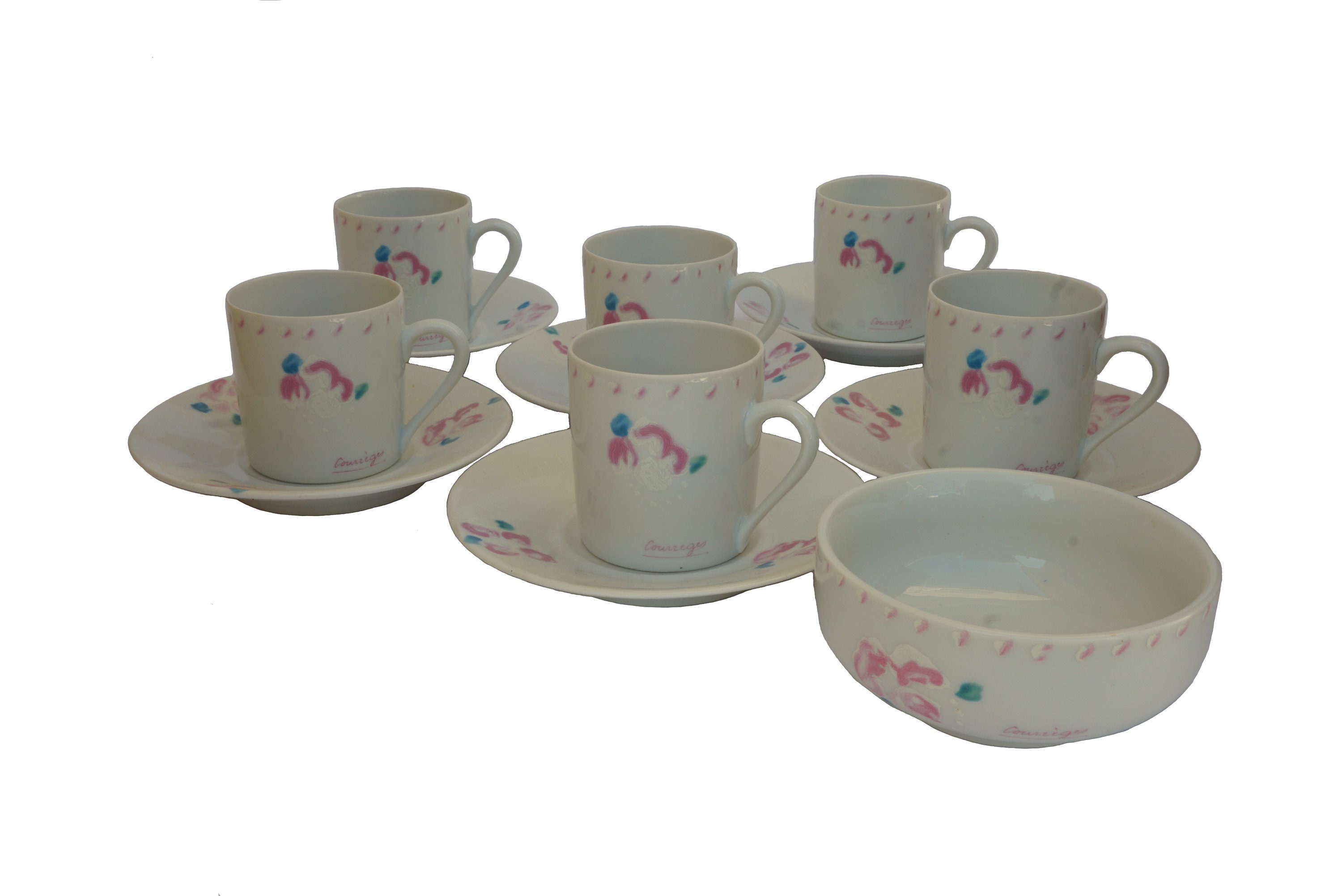 Set de Café Français Vintage Par André Courreges, Paris Porcelain Expresso Demitasse Tasses et Souco