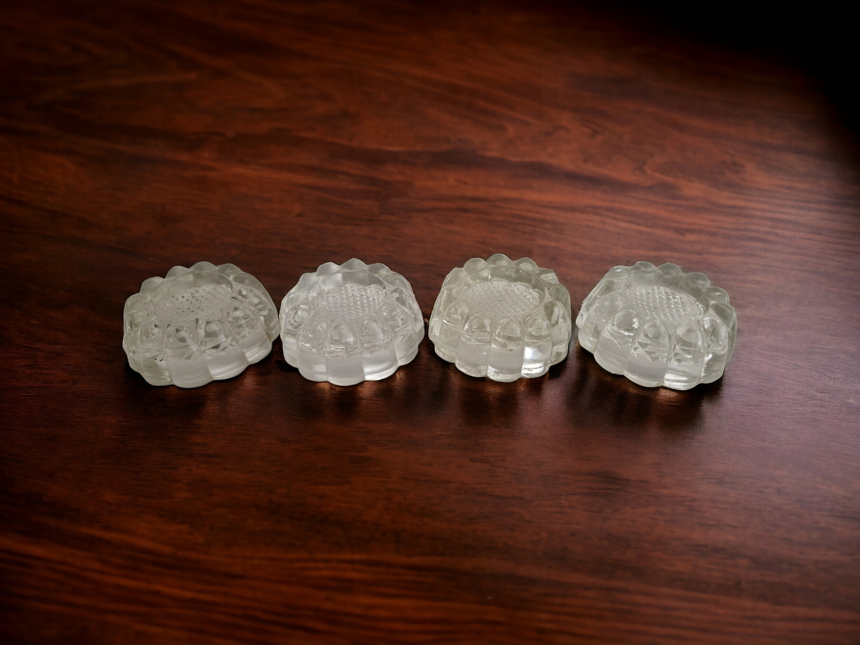 French Antique Glass Furniture Coasters, Large Table Leg Carpet Protectors