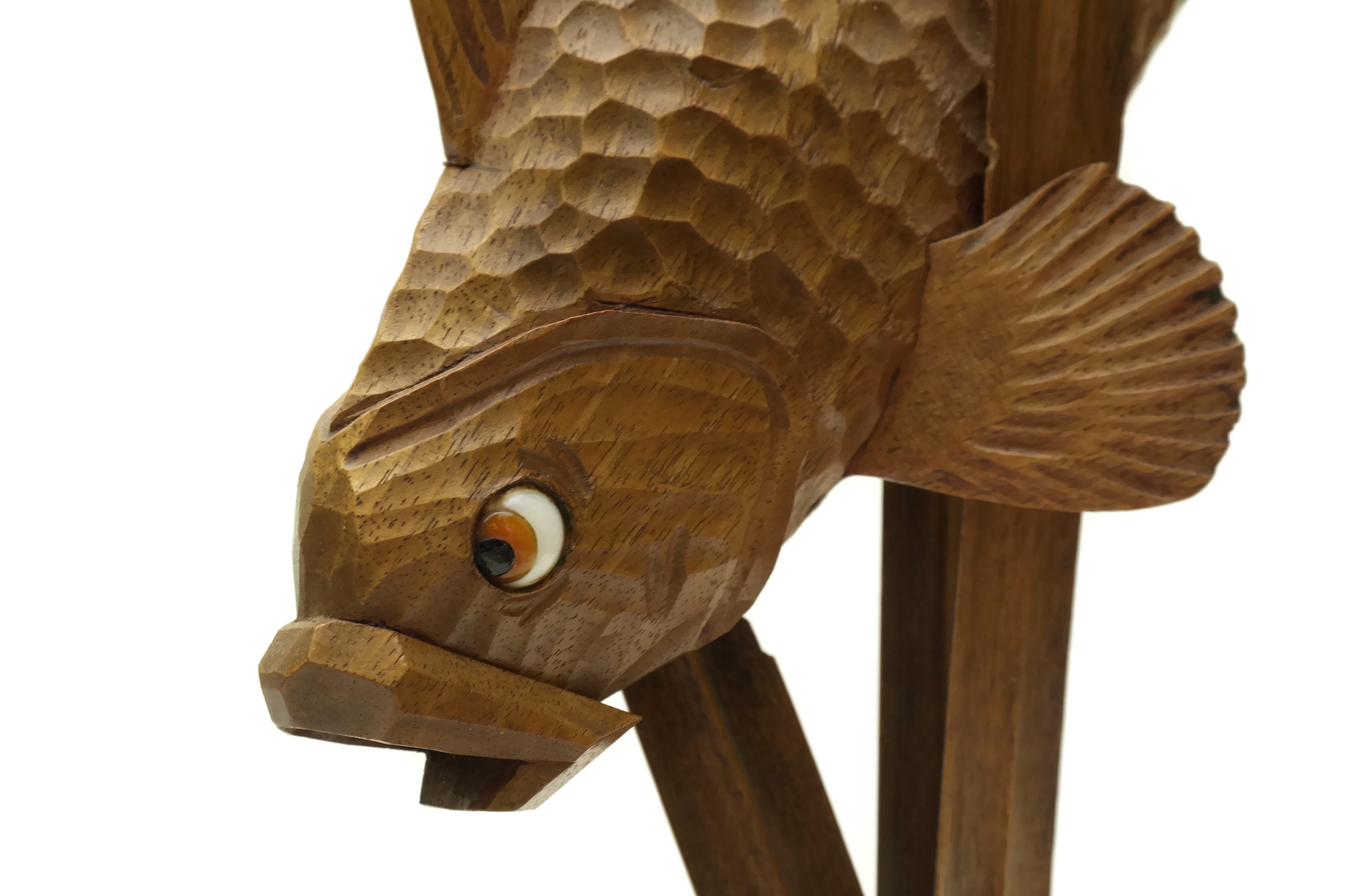 Art Deco Fish Sculpture. Carved Wood Fish Figurine. Coastal Home Decor