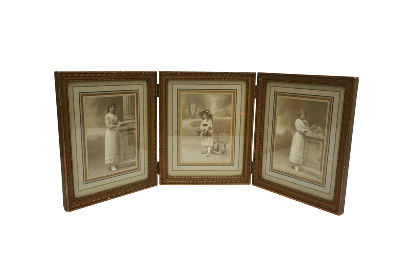 French Antique Triptych Photo Frame