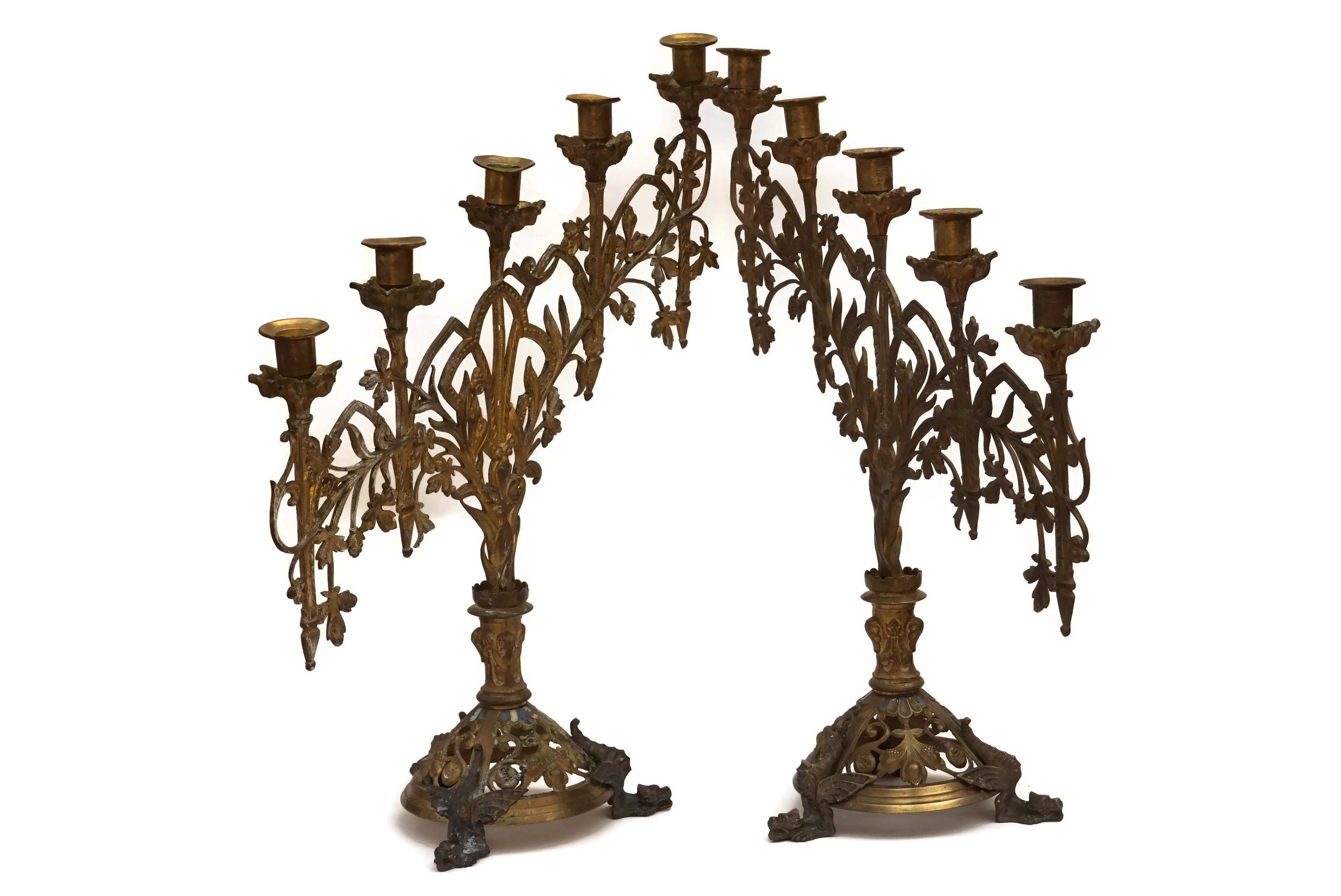 French Antique Gothic Candelabra Pair with Dragon Figures