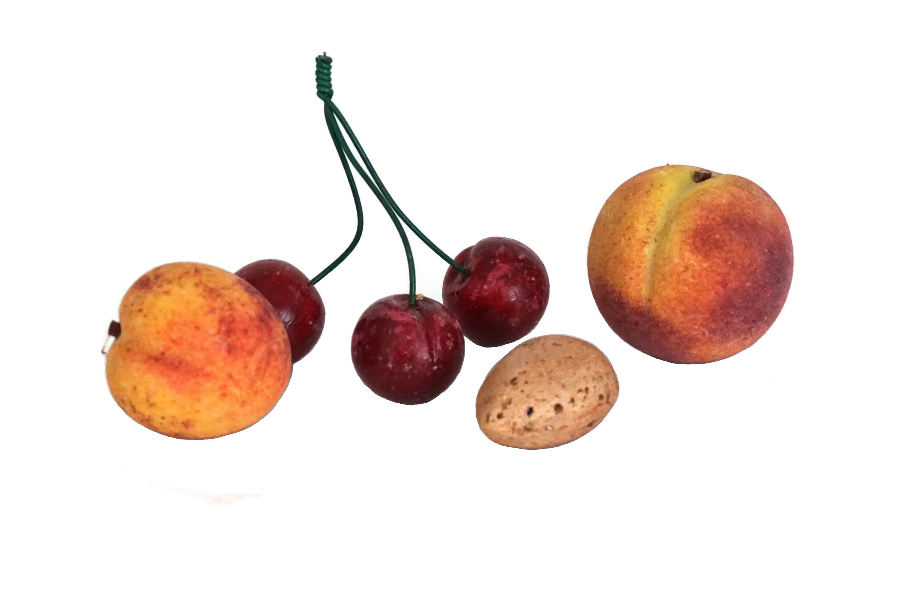 Hand Carved Stone Fruit, Peach, Cherries, Apricot and