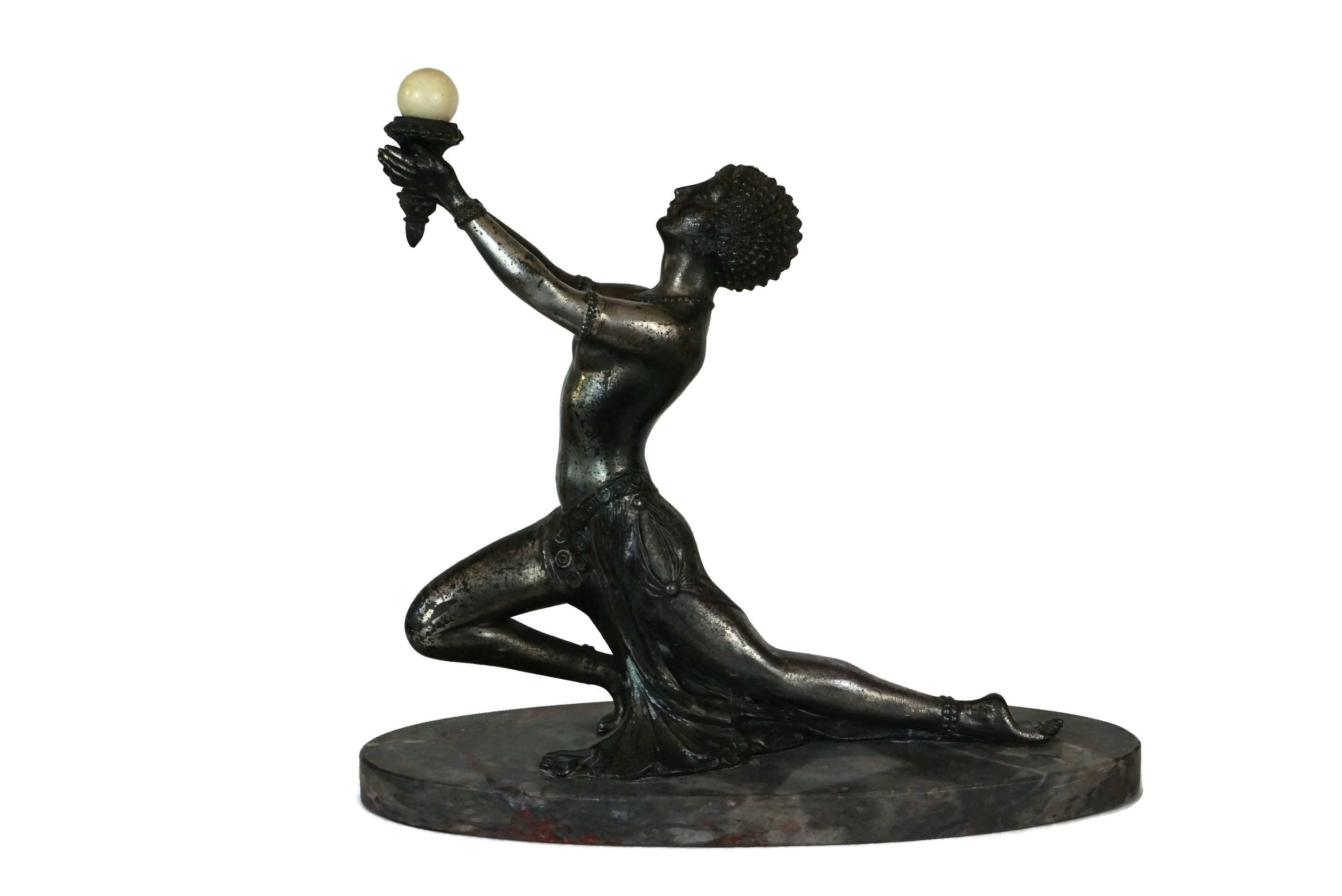 Art Deco Lady Figurine Statue, Antique French Exotic Dancer Sculpture