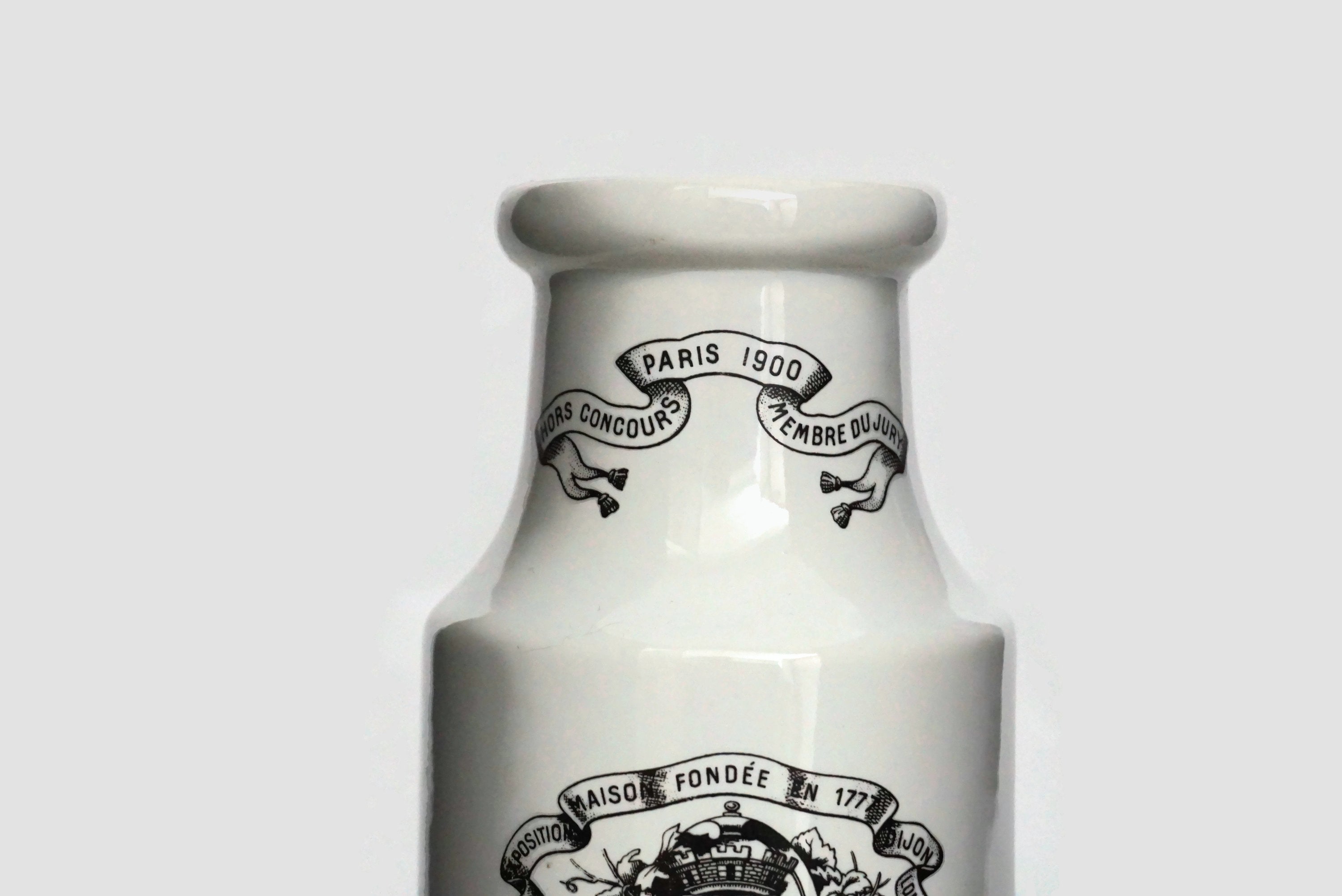 French Dijon Mustard Pot, Large Grey Poupon Advertising Ceramic Jar