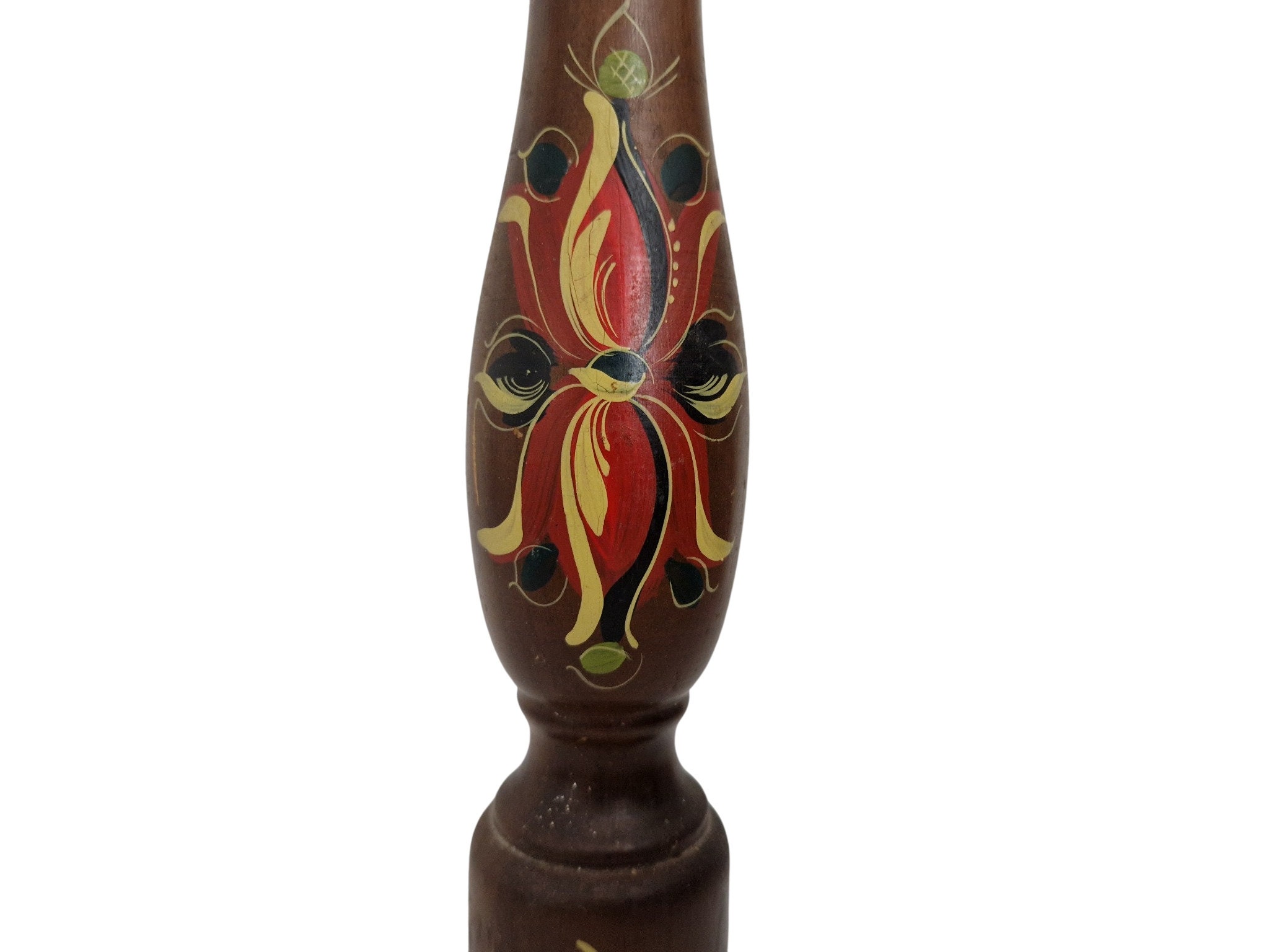 Wooden Italian Pepper Grinder Mill with Hand Painted Folk Art Flowers