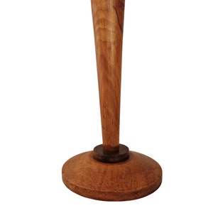 Art Deco Walnut Wood Table Lamp with Tulip Opaline Glass Shade, French Mazda Style Light image 8