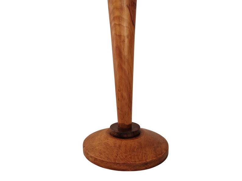 Art Deco Walnut Wood Table Lamp with Tulip Opaline Glass Shade, French Mazda Style Light image 8