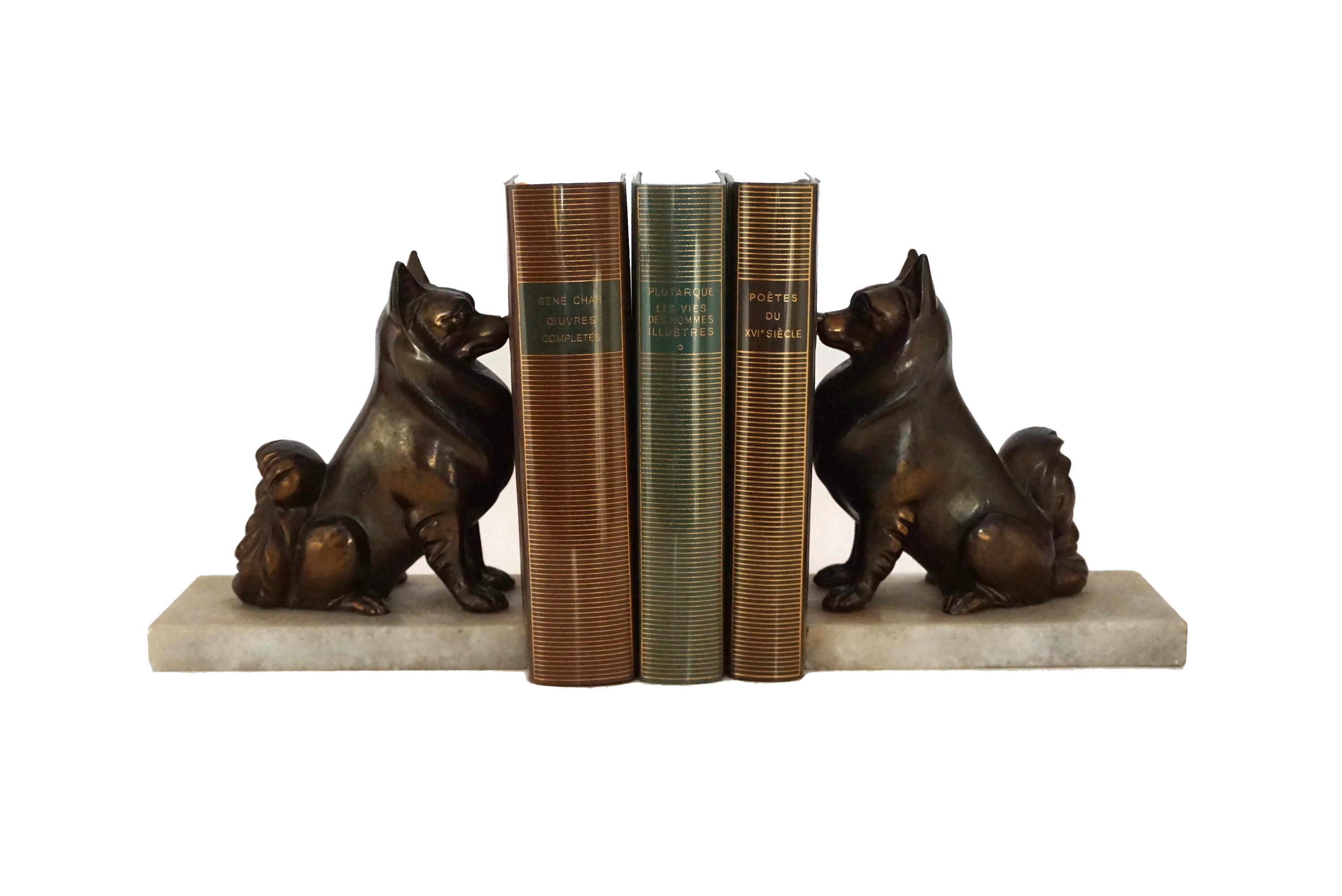 Art Deco Pomeranian Statue Bookends, French Antique Toy Pom Dog Decor