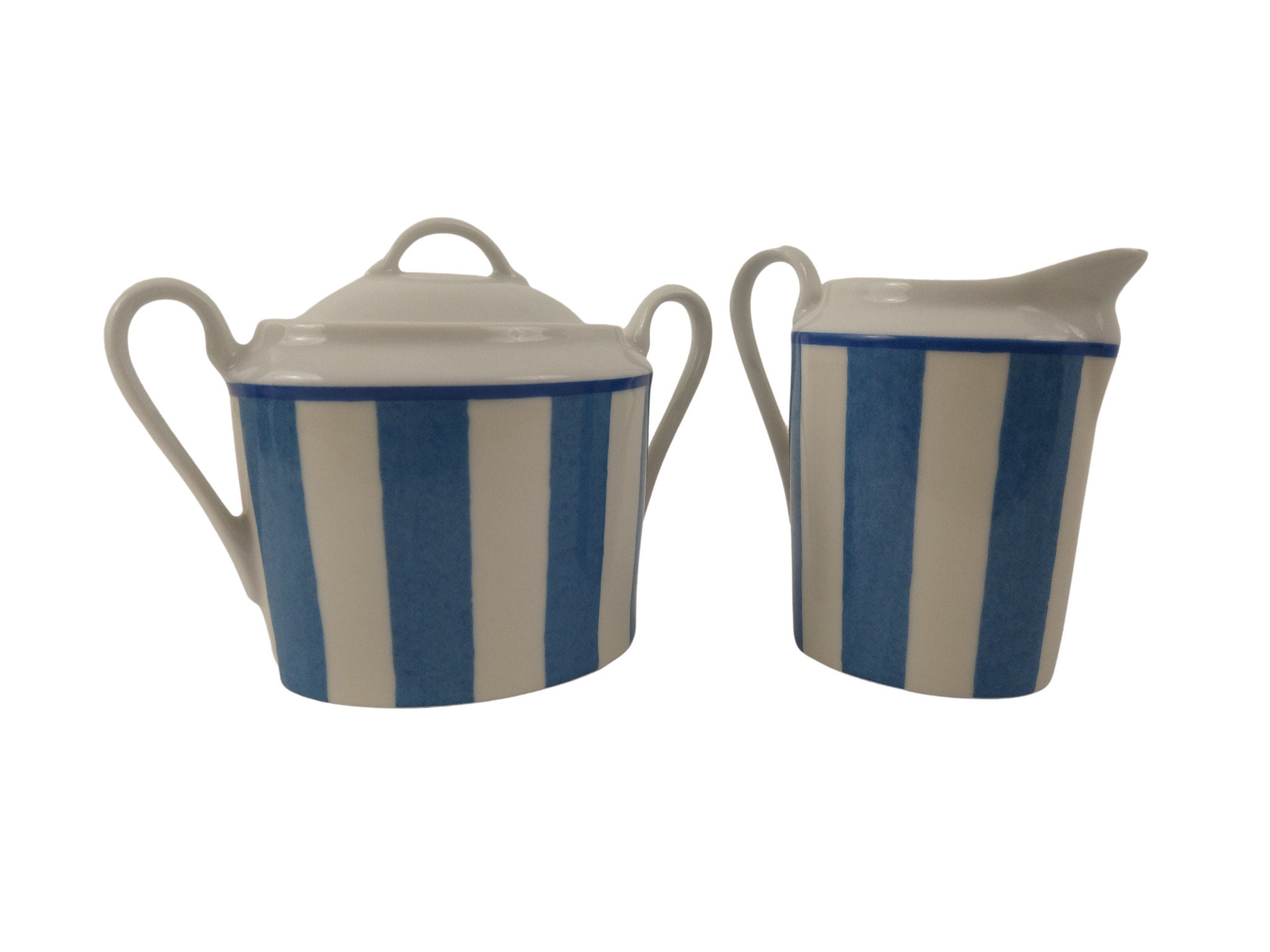 Français en Porcelaine Sugar Bowl & Creamer Set Par Yves Deshoulieres en Nobilis Outremer Pattern, V