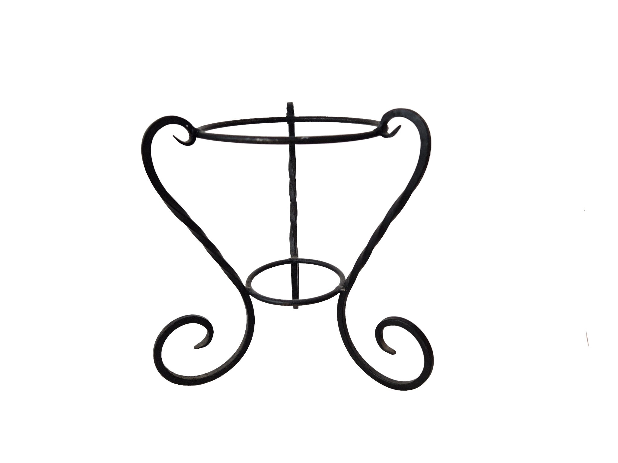 Mid Century French Copper Pot Plant Holder with Wrough Iron Stand by