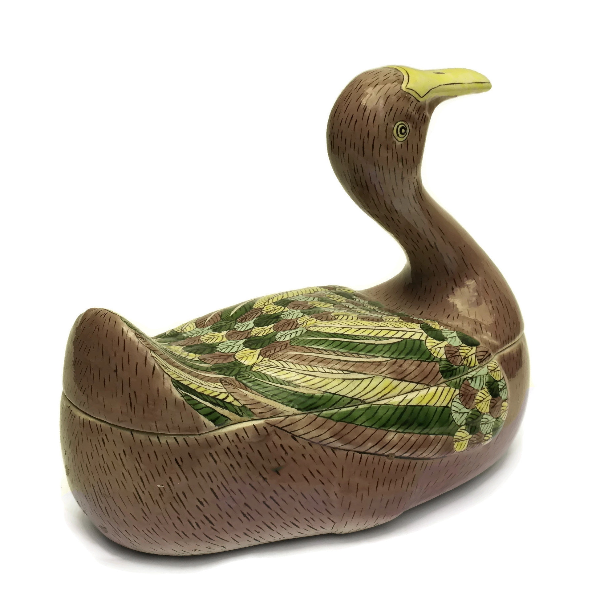 Chinese Antique Porcelain Duck Tureen. Large Ceramic Bird Dish With Lid. Asian Home and Kitchen