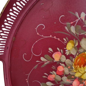 Shabby French Tole Tray with Hand Painted Flowers