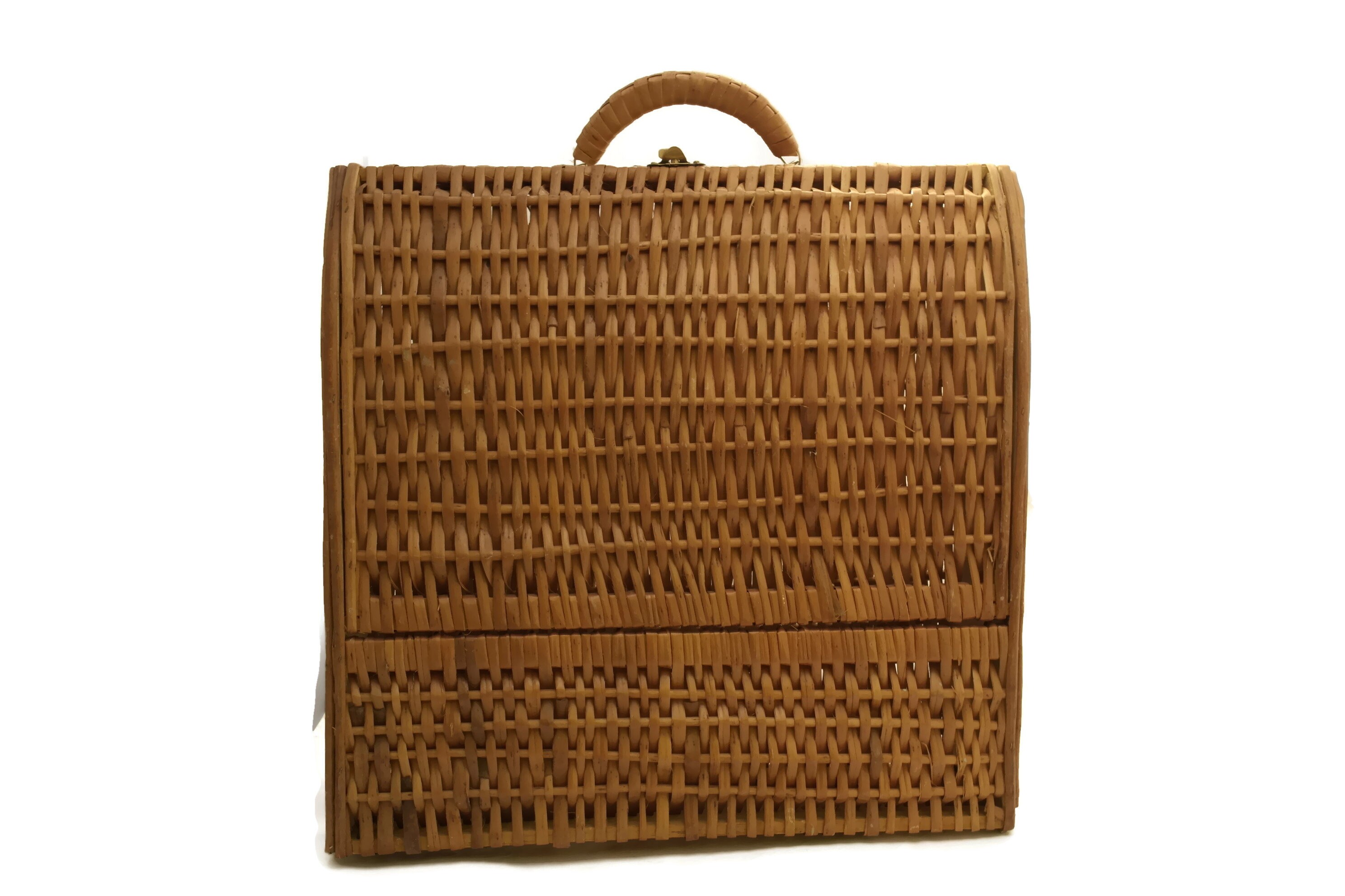 Vintage French Wine Carrier Basket with Advertising for Fauchon, Paris