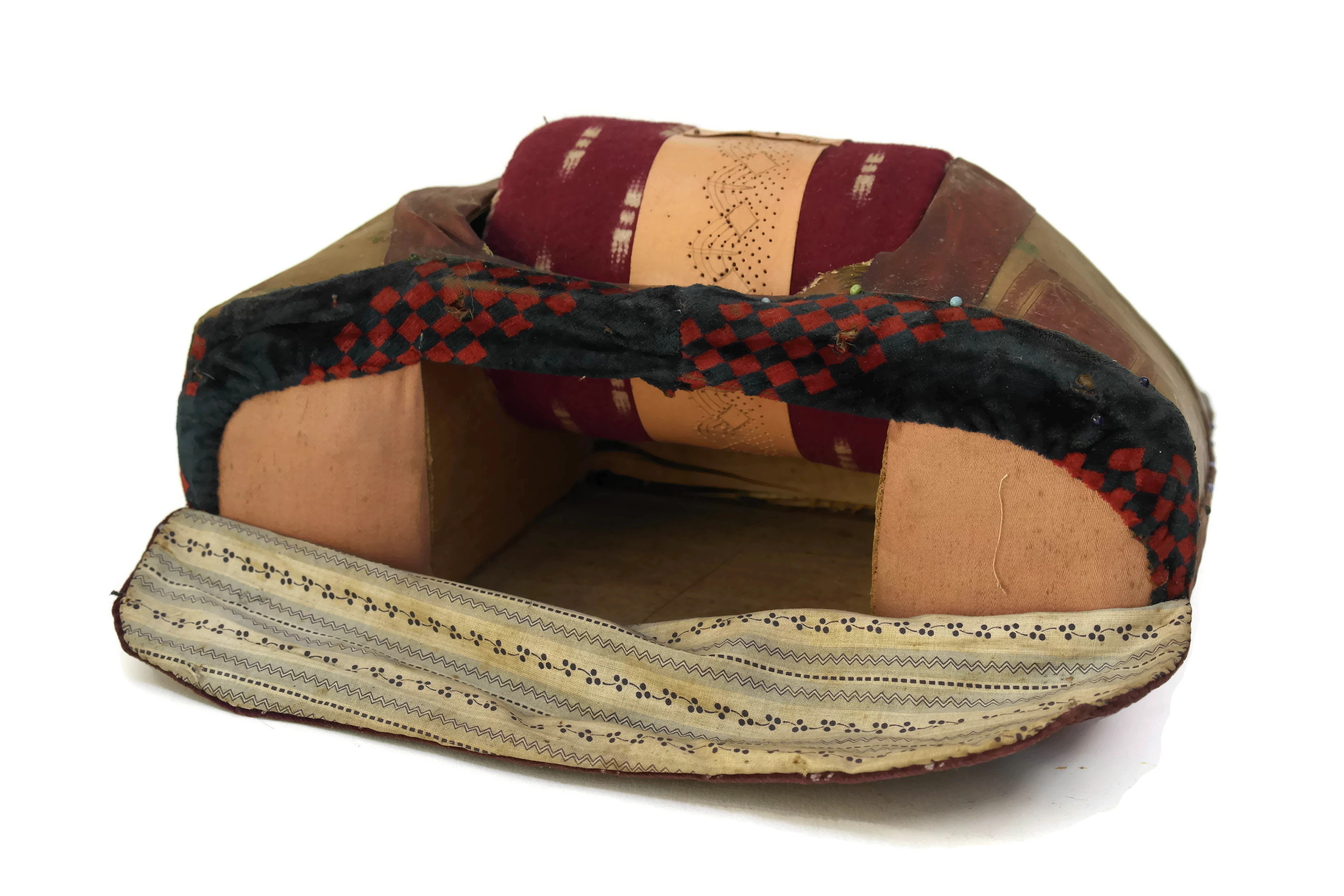 Antique French Lace Making Pillow with Wooden Lace Bobbins, Bobbin Lace