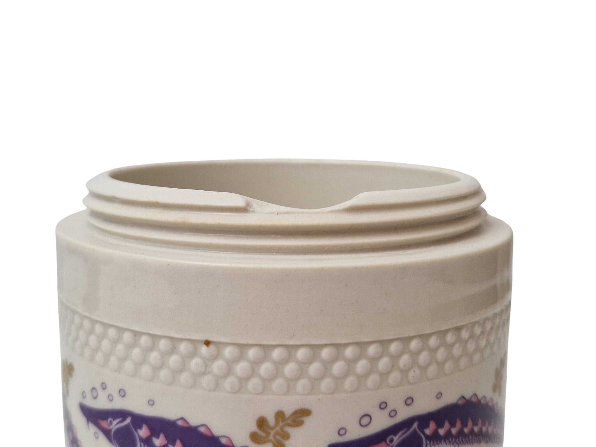 Caviar Porcelain Jar with Sturgeon Decor, Screw Top Ceramic Fish Roe Storage Canister