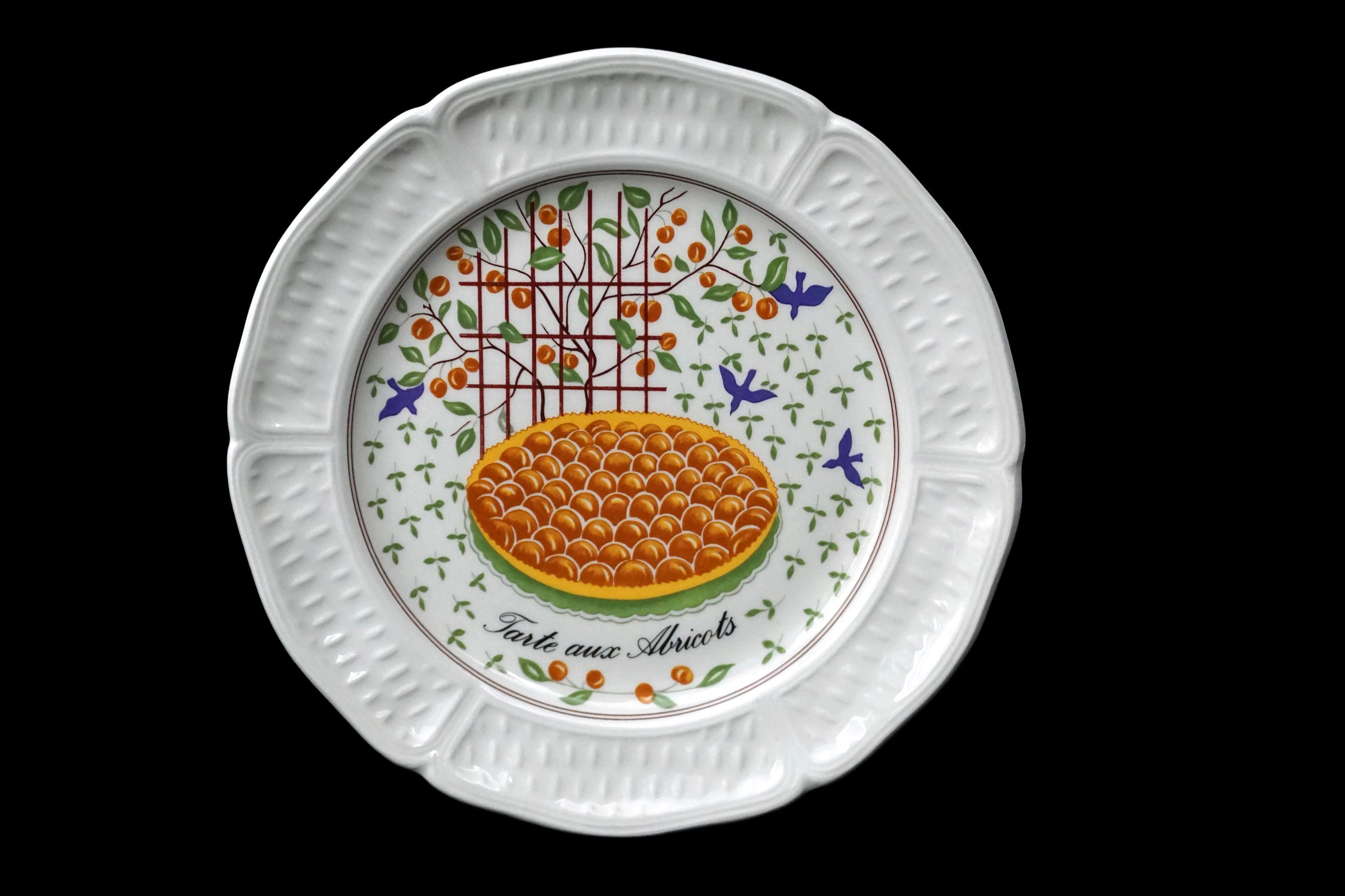 French Porcelain Cocktail Plates with Fruit Tarts, Set of 6 Gien China