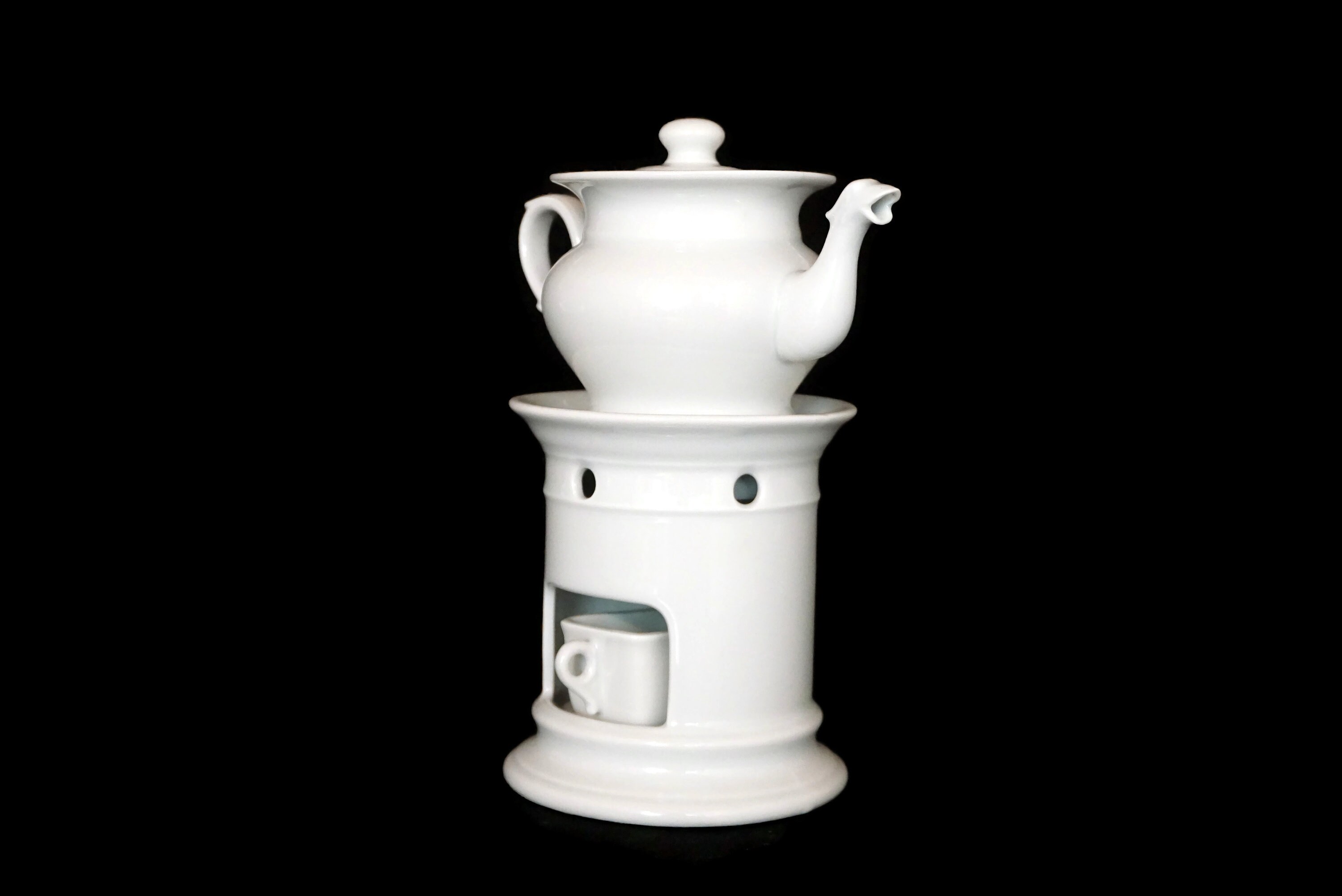 French Porcelain Teapot with Warmer Stand by Pillivuyt, Ceramic
