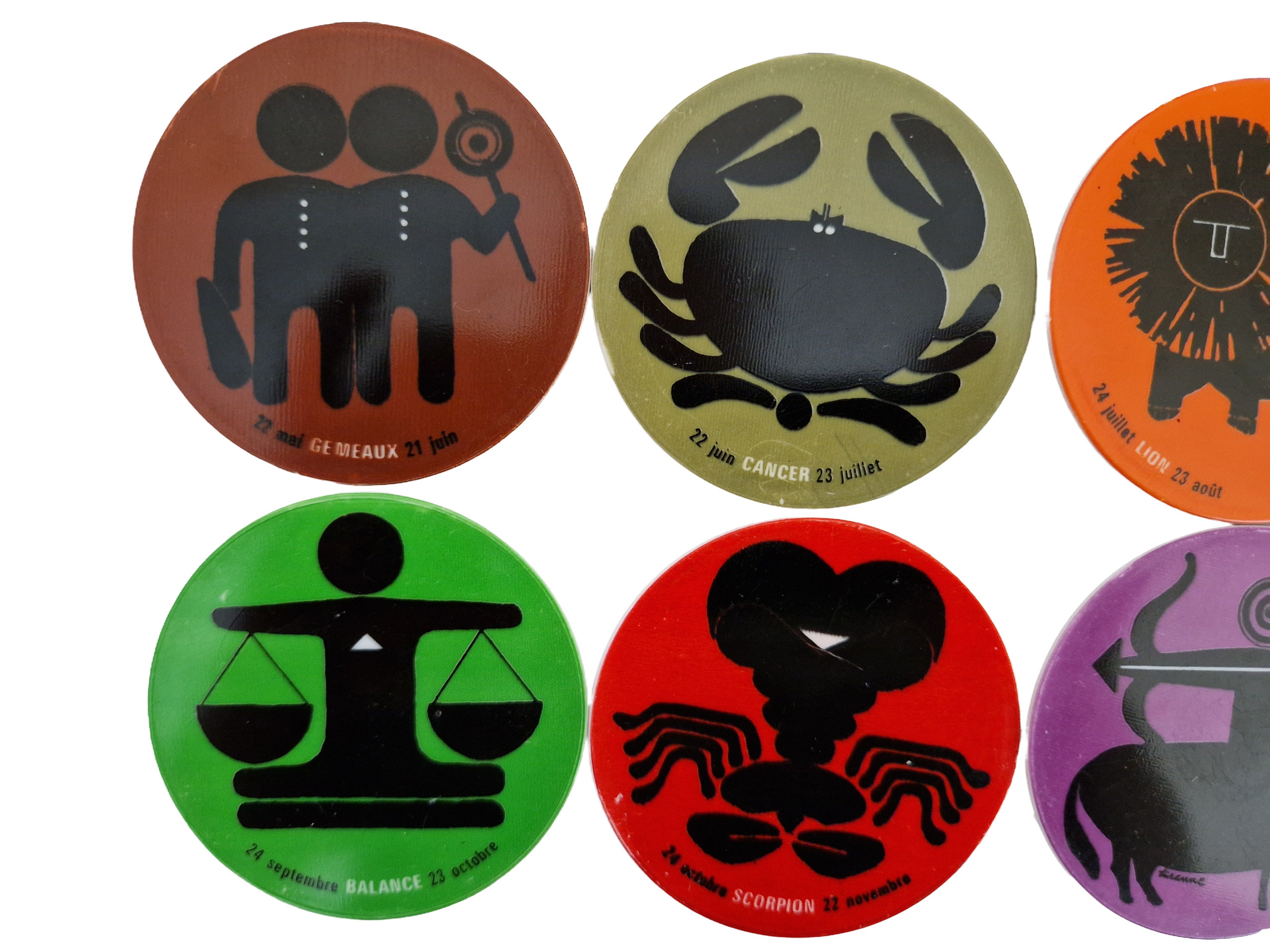 1970s Zodiac Star Signs Drink Coasters, Set of 12, Horoscope Bar Decor