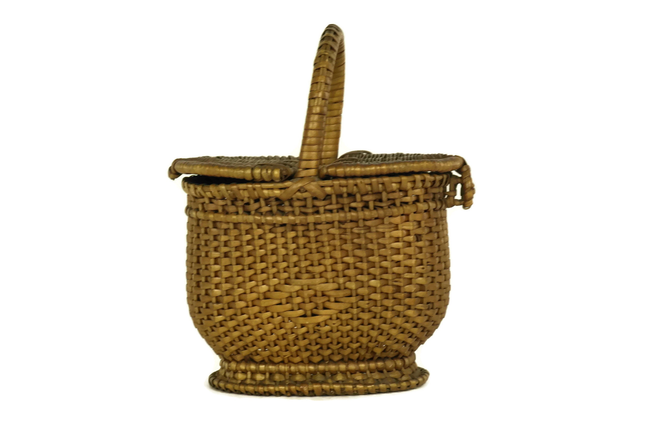 RESERVED for Elaine. French Antique Miniature Basket. Hand Woven Wicker