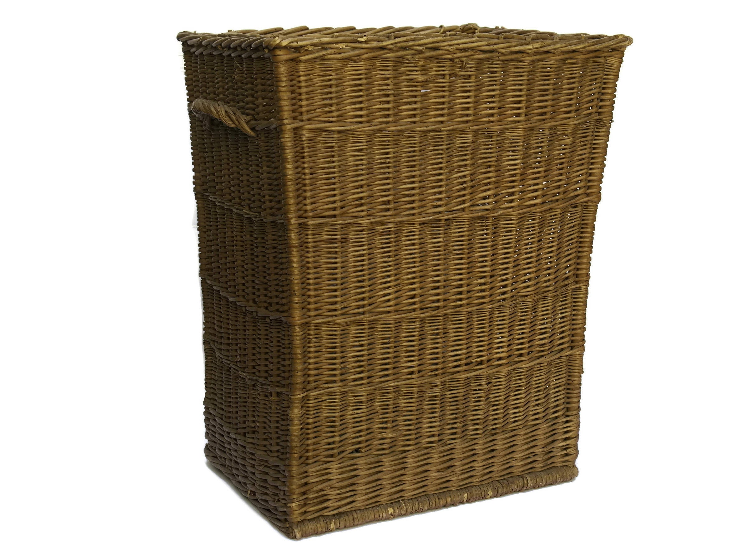 Antique French Laundry Basket. Woven Handled Basket. Rustic Bathroom Decor.