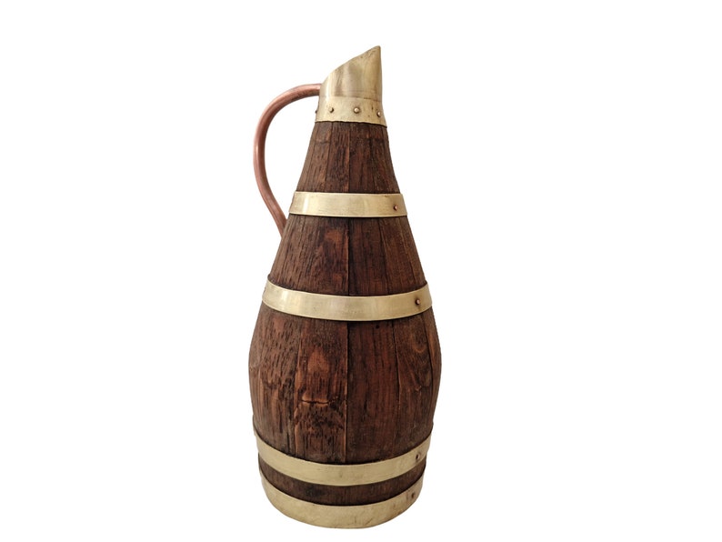 French Copper and Oak Wine Jug