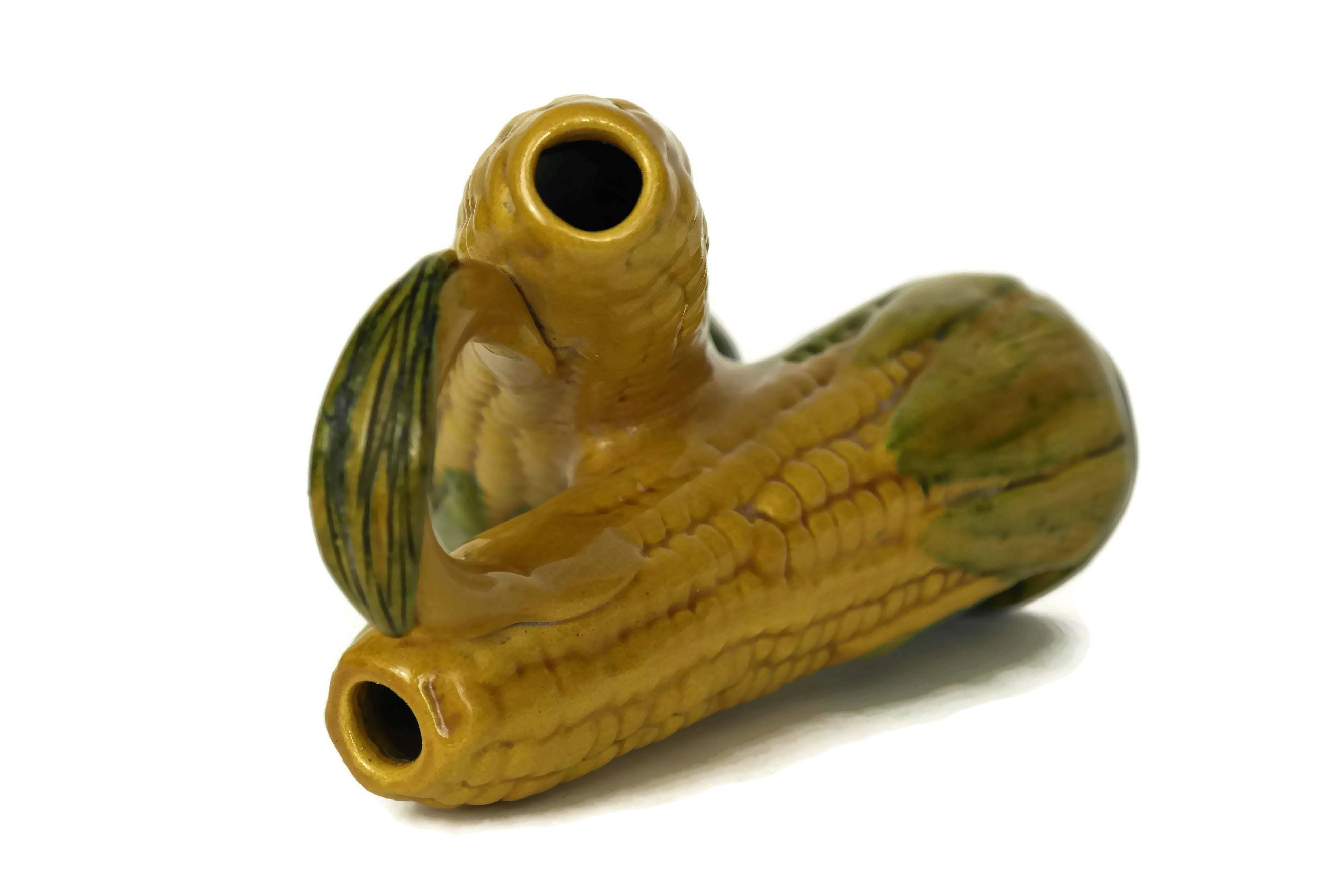 Majolica Corn Cob Oil and Vinegar Set. French Vallauris Olive Oil and