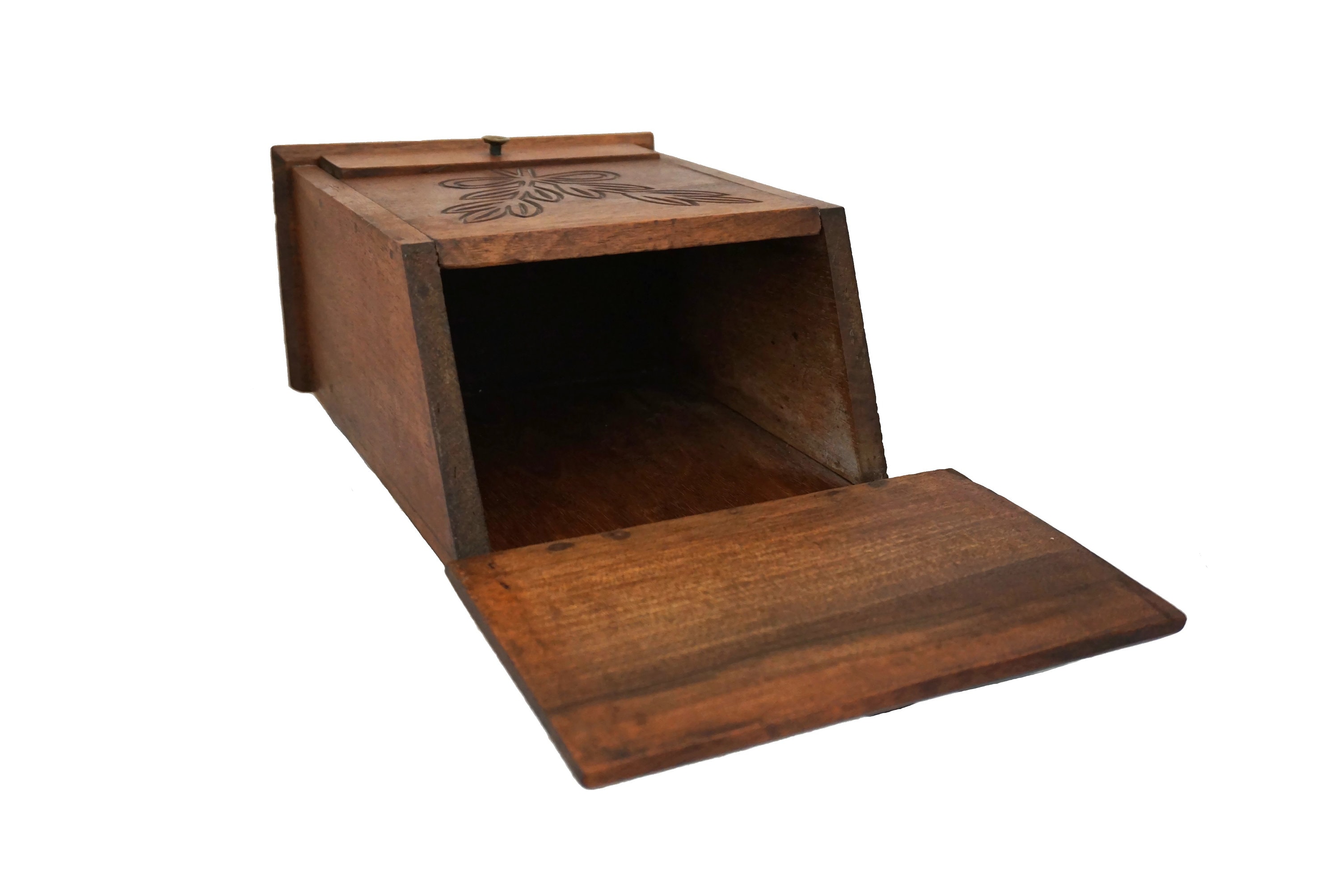 French Carved Wood Salt Box, Rustic Provencal Kitchen Storage Canister