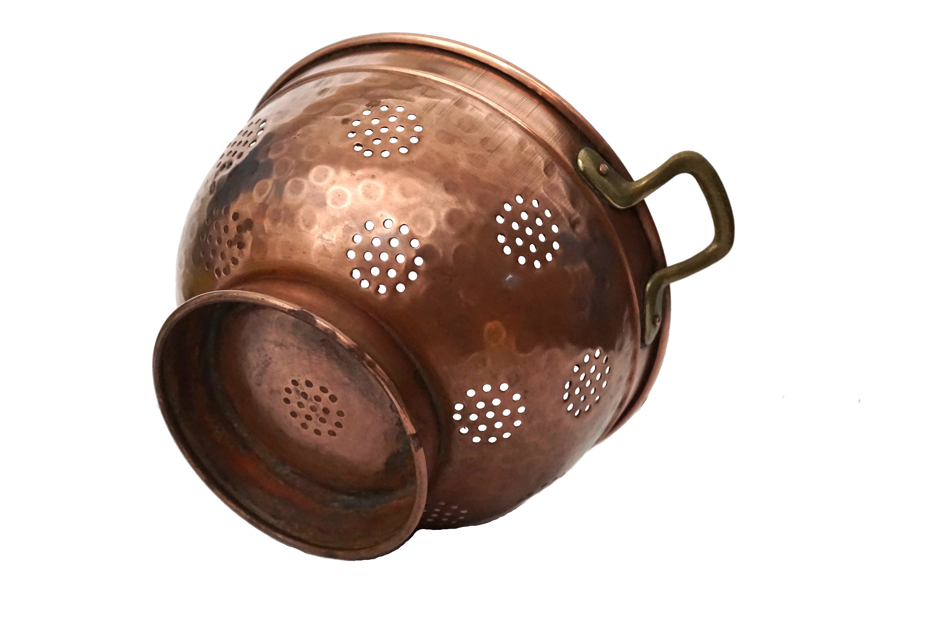 Vintage French Copper Colander, Rustic Kitchen Decor