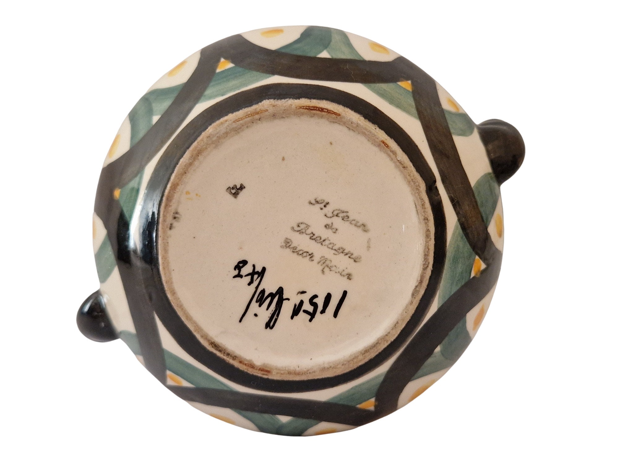 Mid Century Pottery Vase with Handles by St Jean de Bretagne, Hand