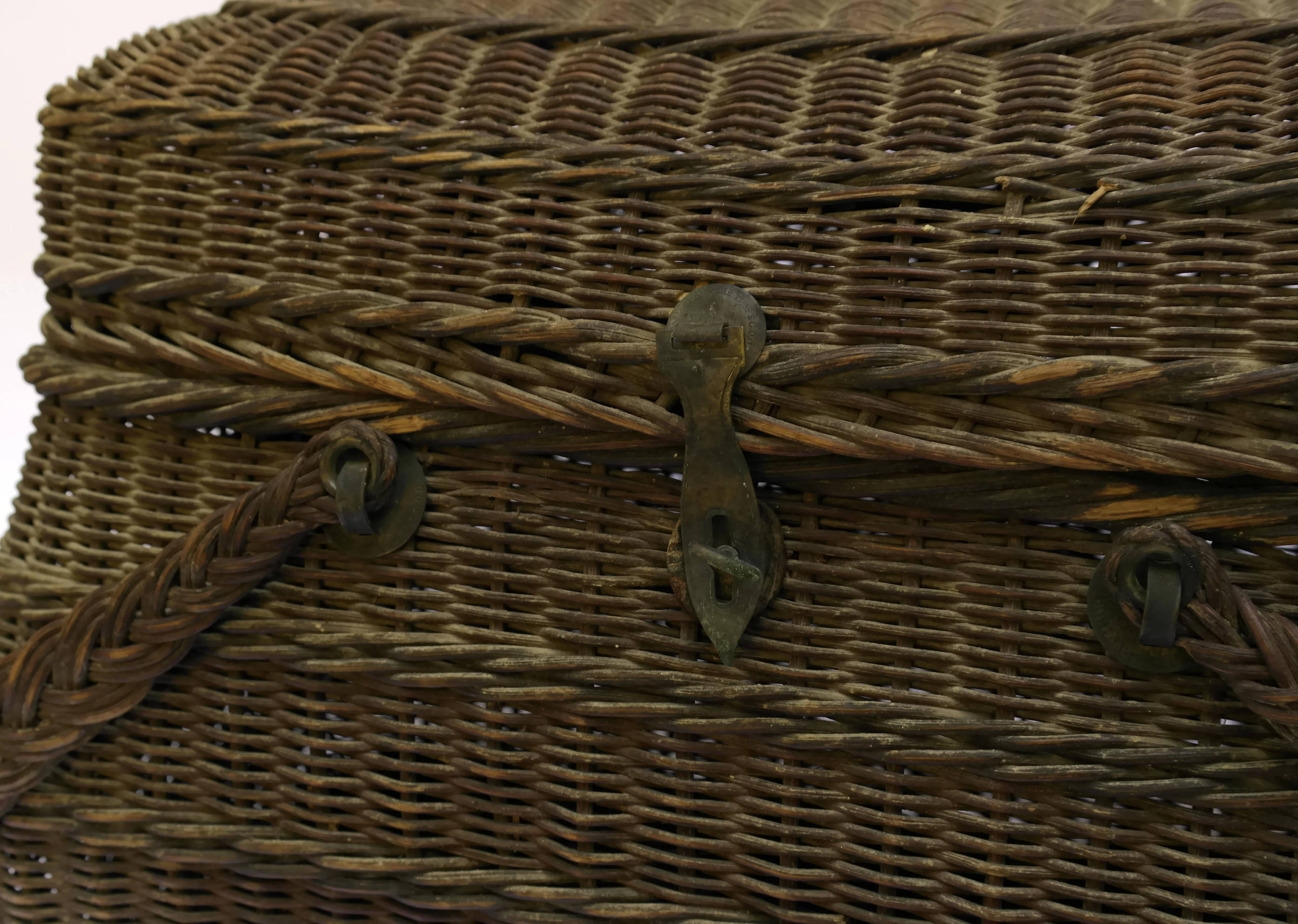 Rustic Knitting Basket. French Antique Basket with Lid and Clasp.