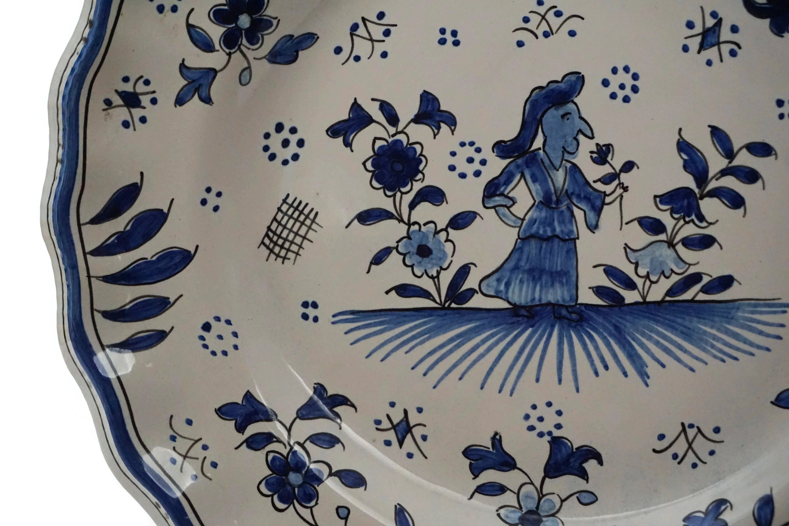 RESERVED for Alan. French Faience Kitchen Wall Plate, Hand Painted Blue