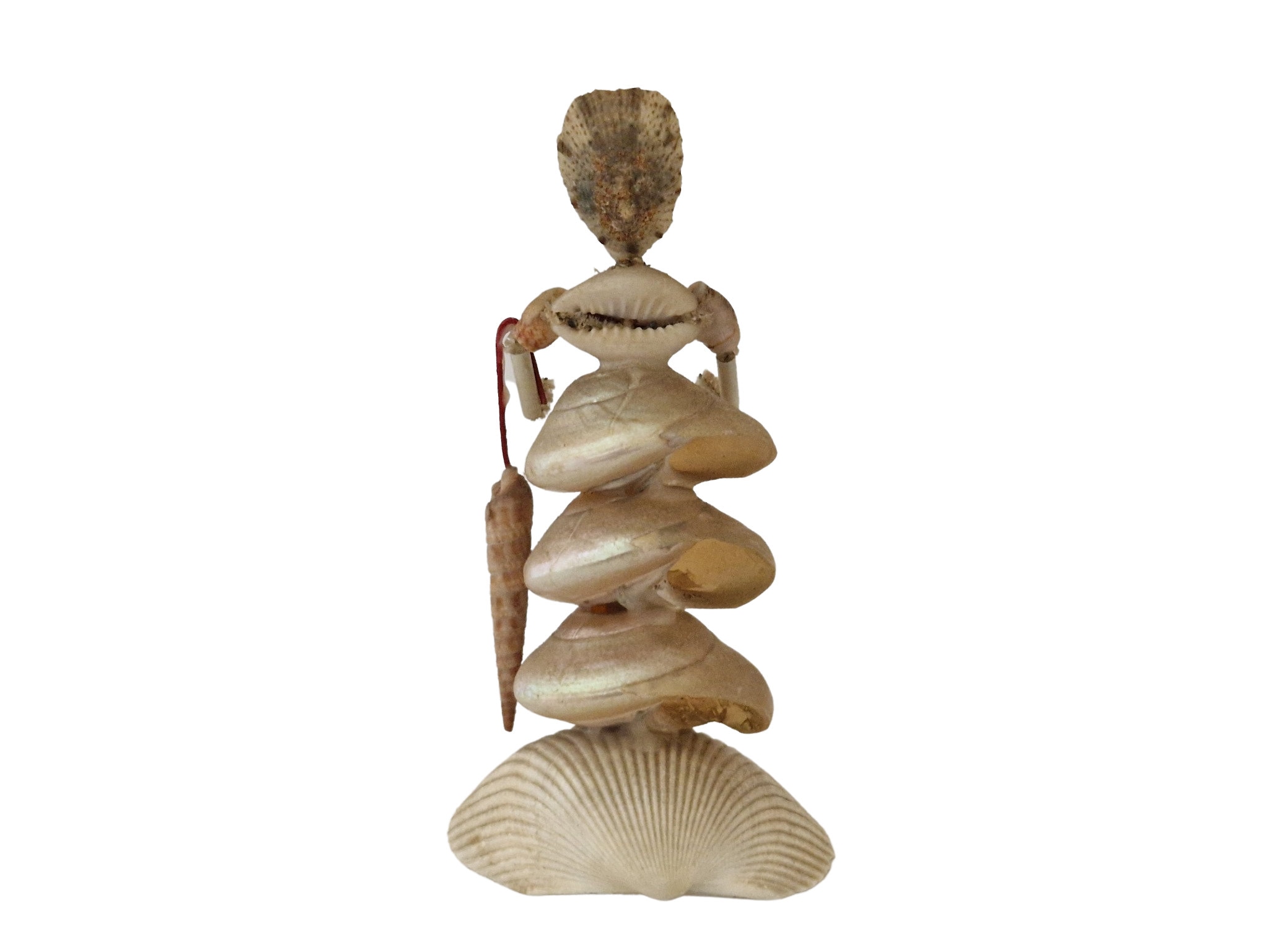 Vintage Sea Shell Lady Figurine, French Seashell Art Coastal Souvenir