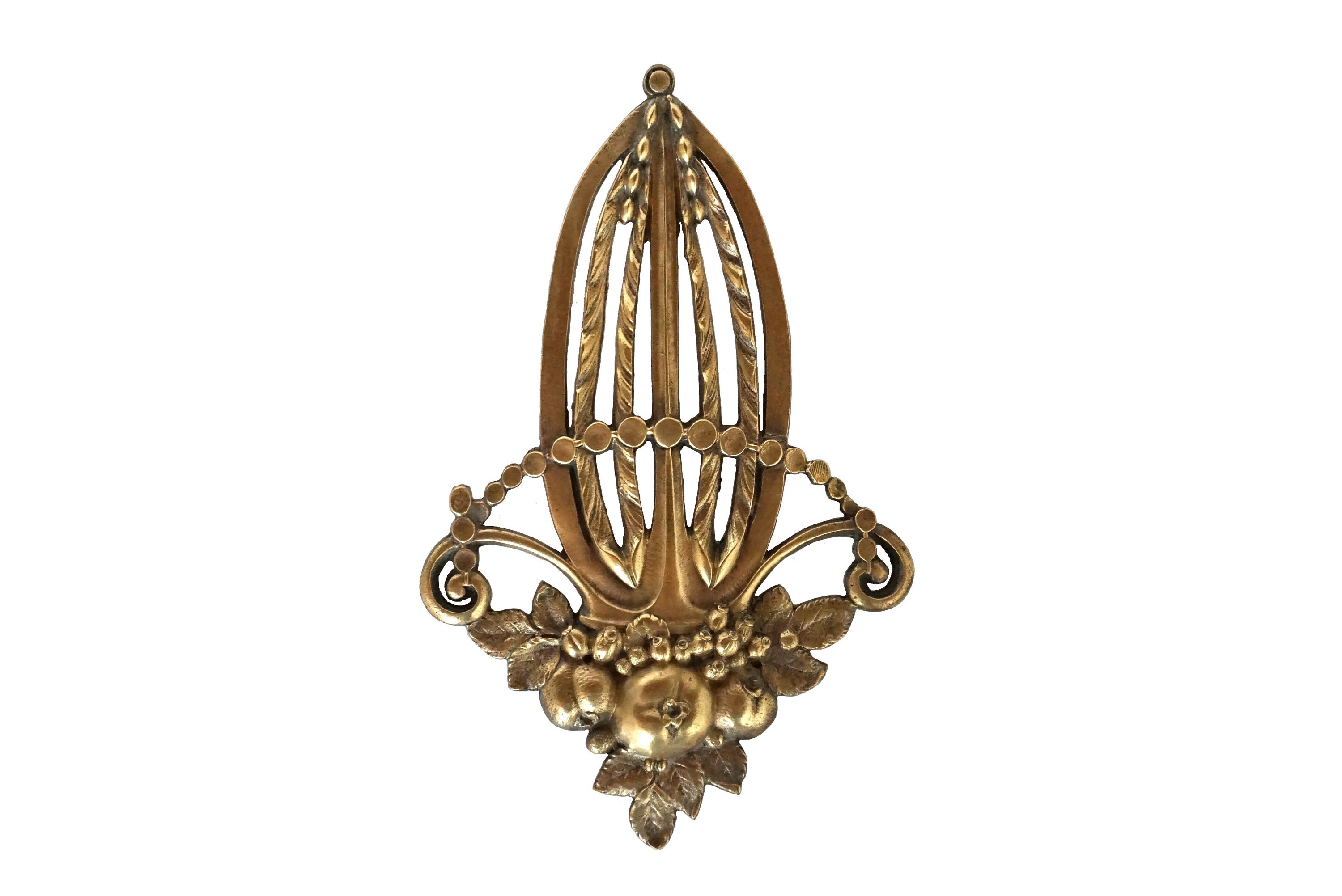 Bronze Fruit Furniture Ornament, Antique French Hardware Molding Pediment